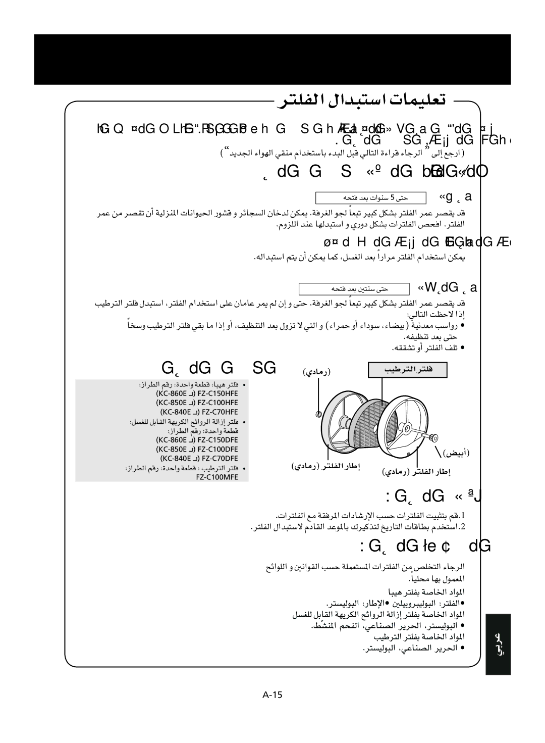 Sharp KC-850E ÉÑ«g Î∏a, «WÎdG Î∏a, ∏ØdG GóÑàS’ ΩOÉ≤dG óYƒŸÉH ∑Òcòàd ïjQÉàdG äÉbÉ£H ΩóîàSG.2, Îù«dƒÑdG ,»YÉæüdG ôjôG 