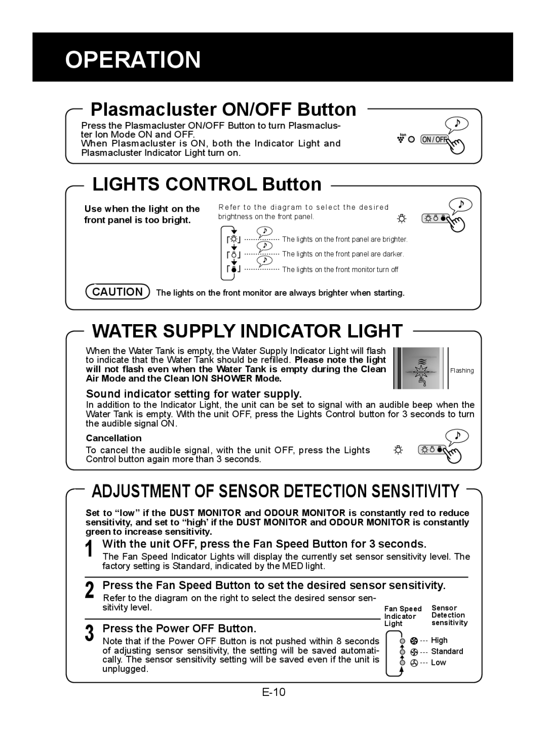 Sharp KC-860EK Water Supply Indicator Light, Sound indicator setting for water supply, Press the Power OFF Button 