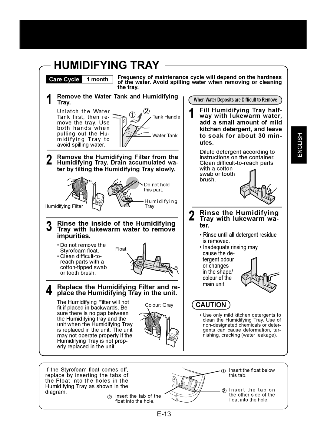 Sharp KC-850EK, KC-860EK Humidifying Tray, Rinse the Humidifying, Impurities, Replace the Humidifying Filter and re 