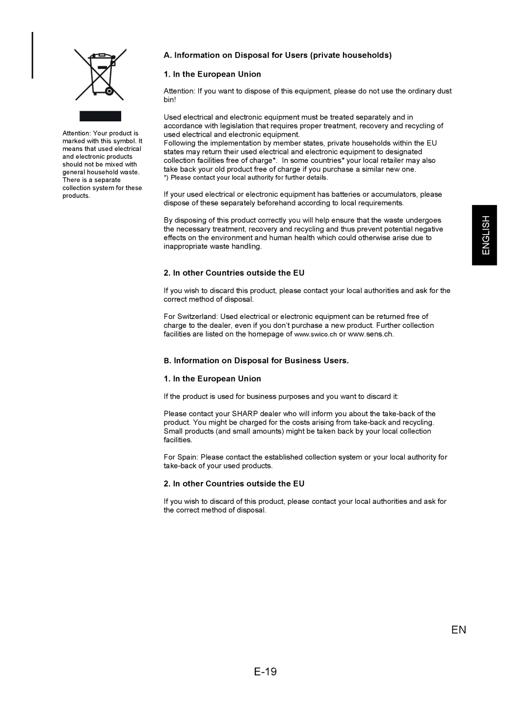 Sharp KC-850EK, KC-860EK operation manual Other Countries outside the EU 