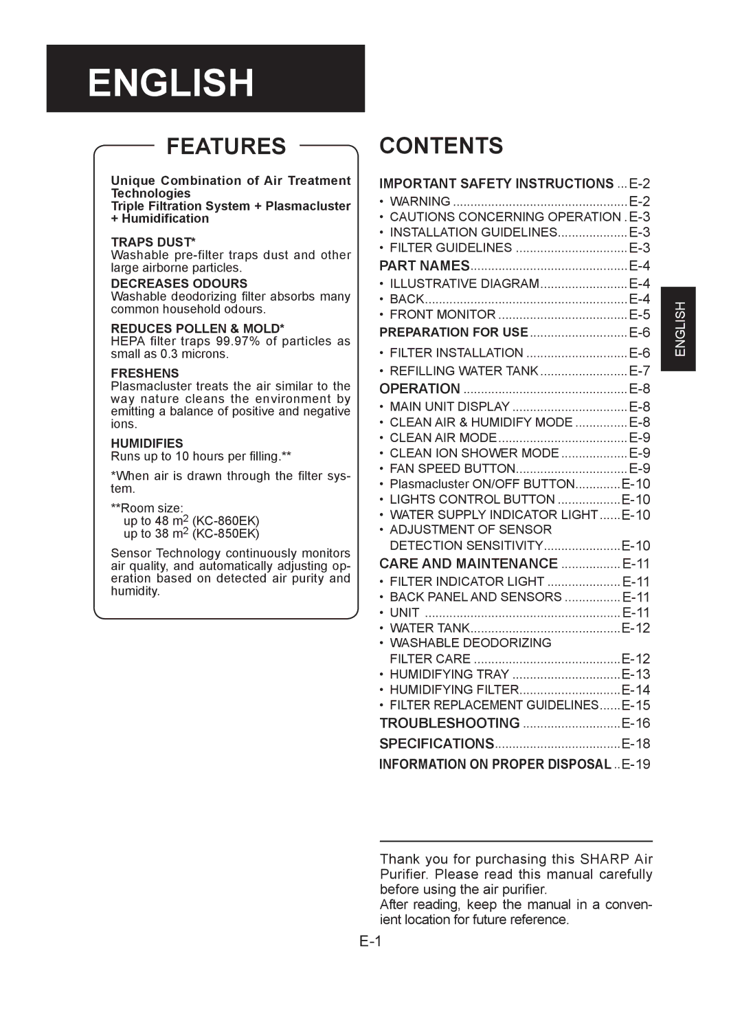 Sharp KC-850EK, KC-860EK operation manual English 