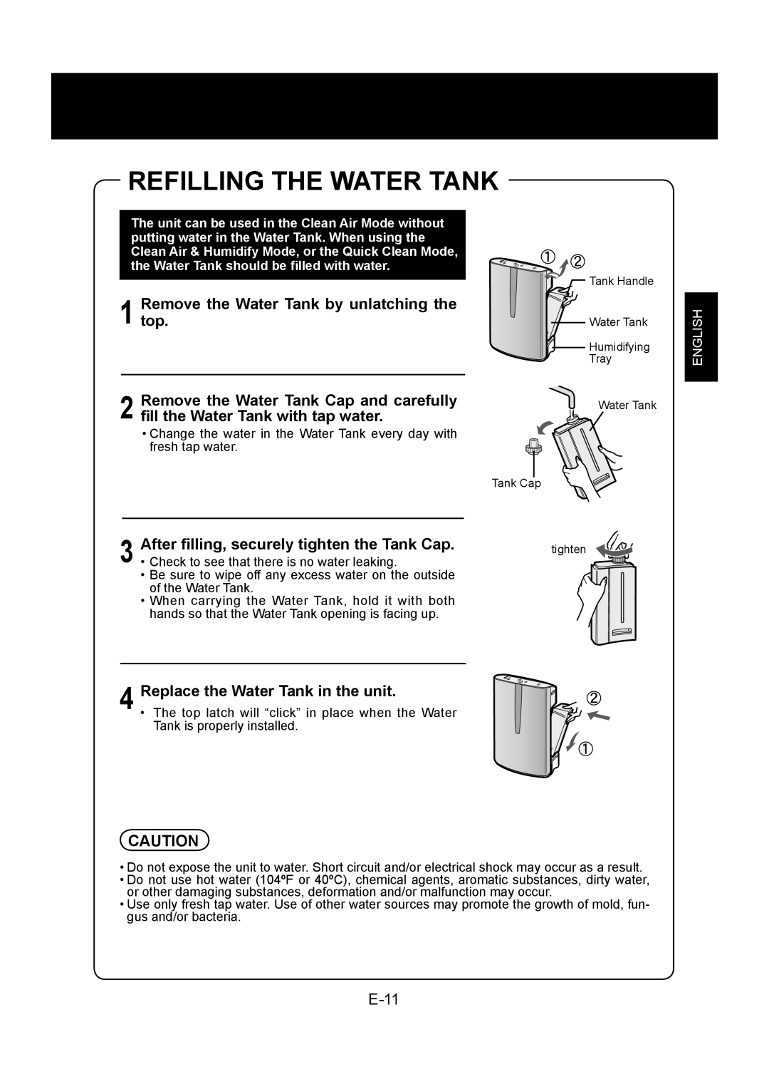 Sharp KC-860U operation manual Refilling the Water Tank 