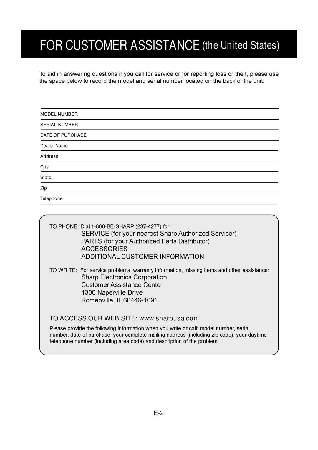 Sharp KC-860U operation manual For Customer Assistance the United States 