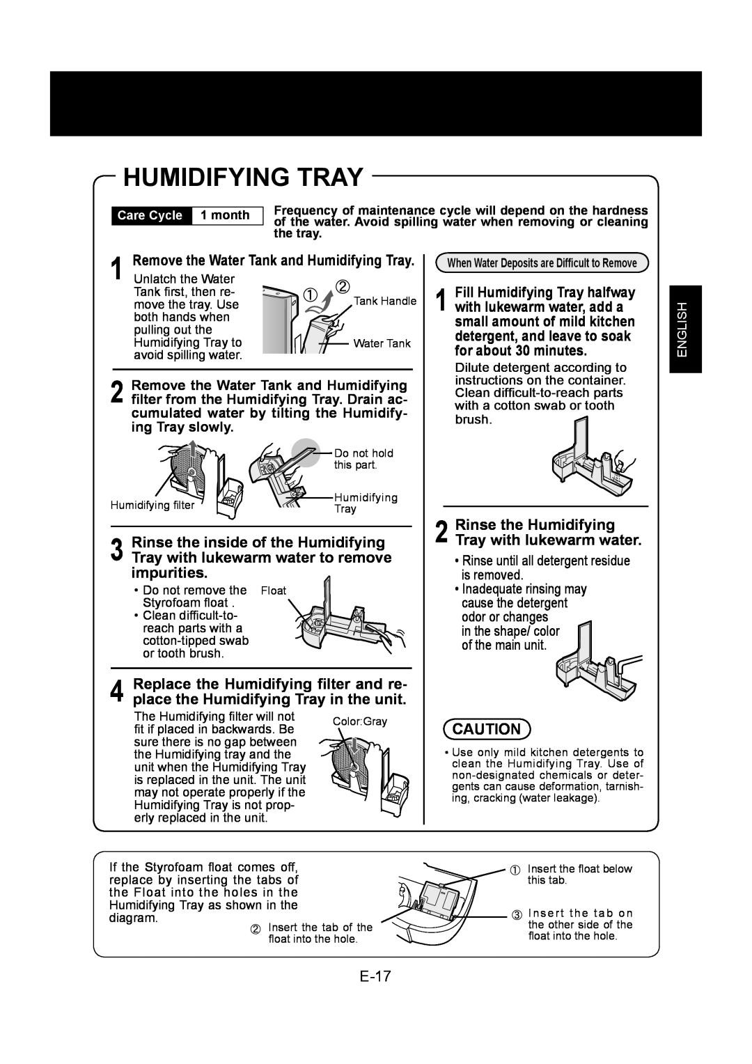 Sharp KC-860U operation manual Rinse the Humidifying Tray with lukewarm water 