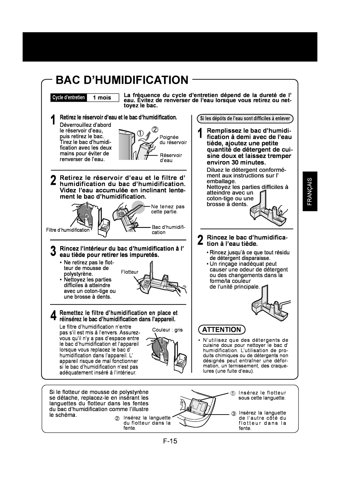 Sharp KC-860U operation manual Bac D’Humidification, F-15 