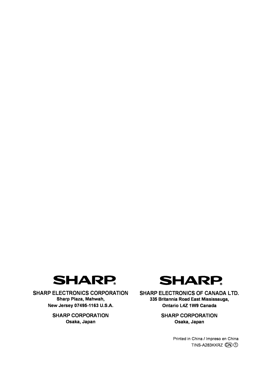 Sharp KC-860U Sharp Electronics Corporation, Sharp Electronics Of Canada Ltd, Sharp Corporation, Sharp Plaza, Mahwah 