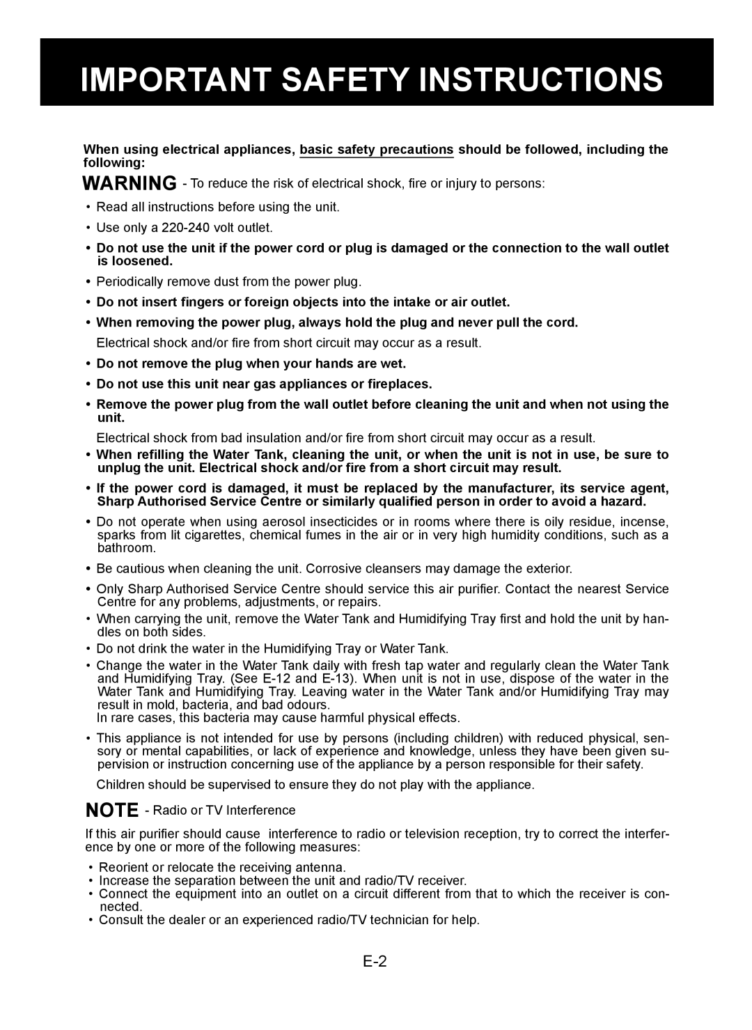 Sharp KC-930E operation manual Important Safety Instructions 