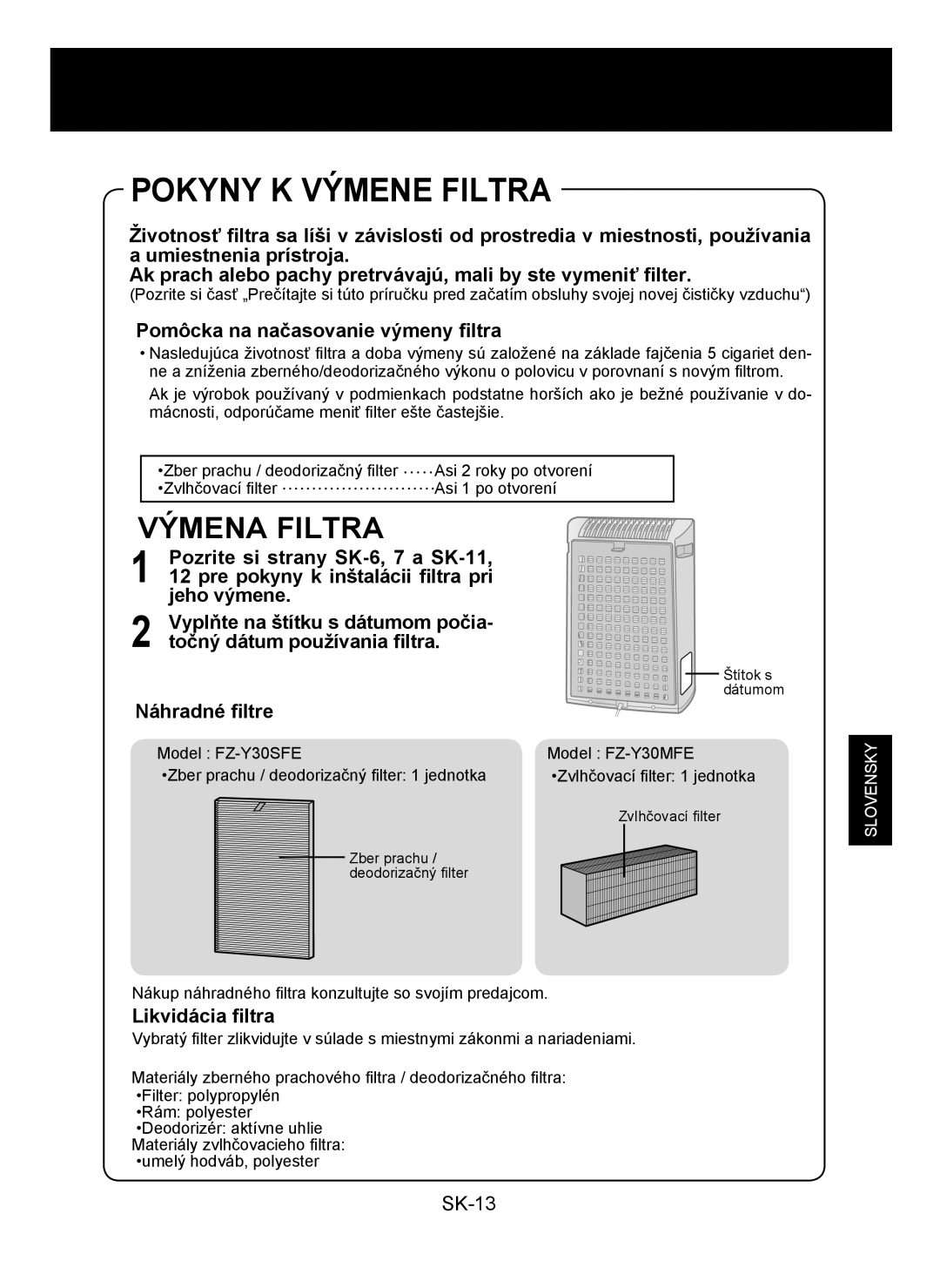 Sharp KC-930E operation manual Pokyny K Výmene Filtra, Výmena Filtra 