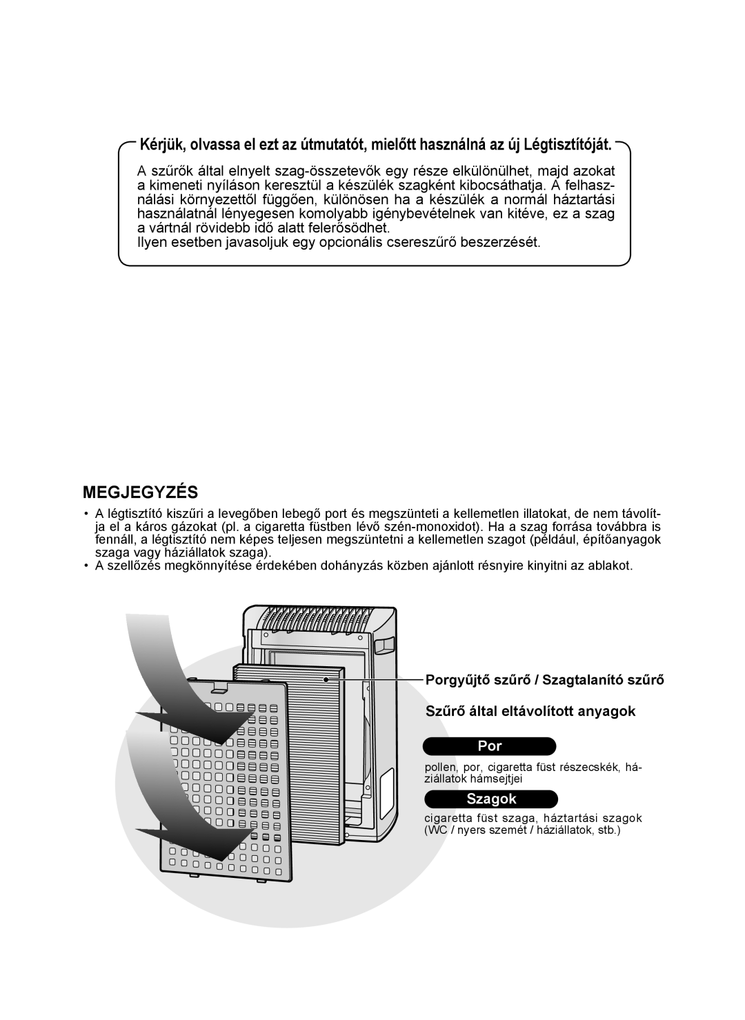 Sharp KC-930E operation manual Megjegyzés 