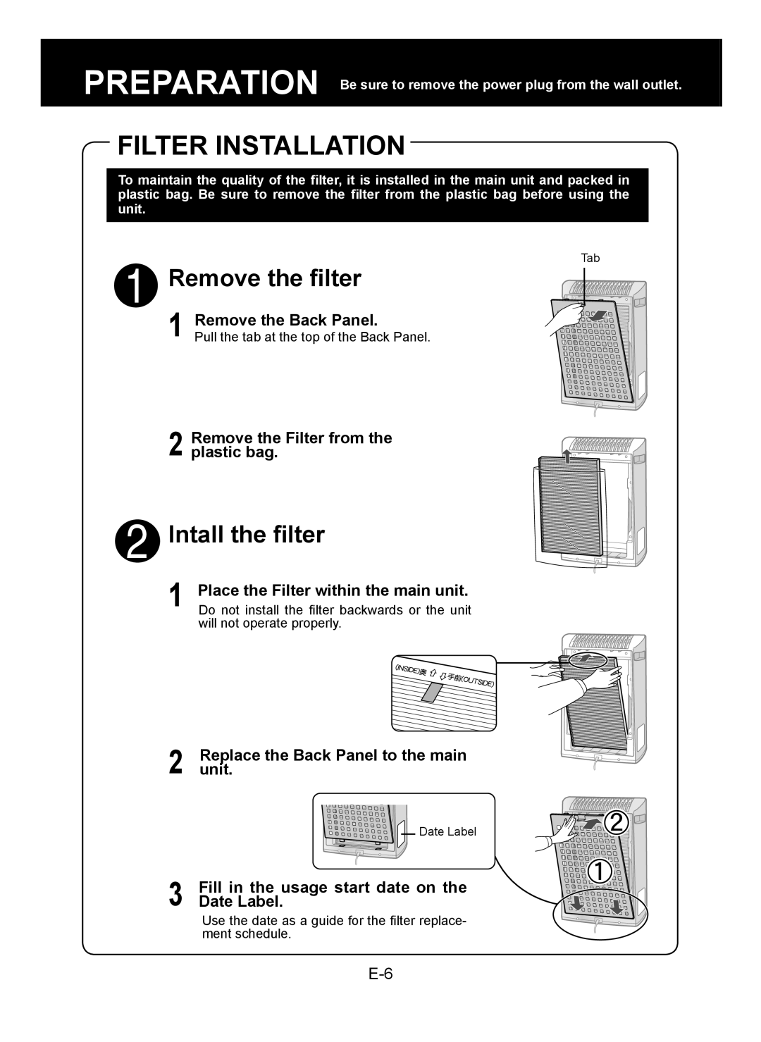 Sharp KC-930E operation manual Filter Installation 