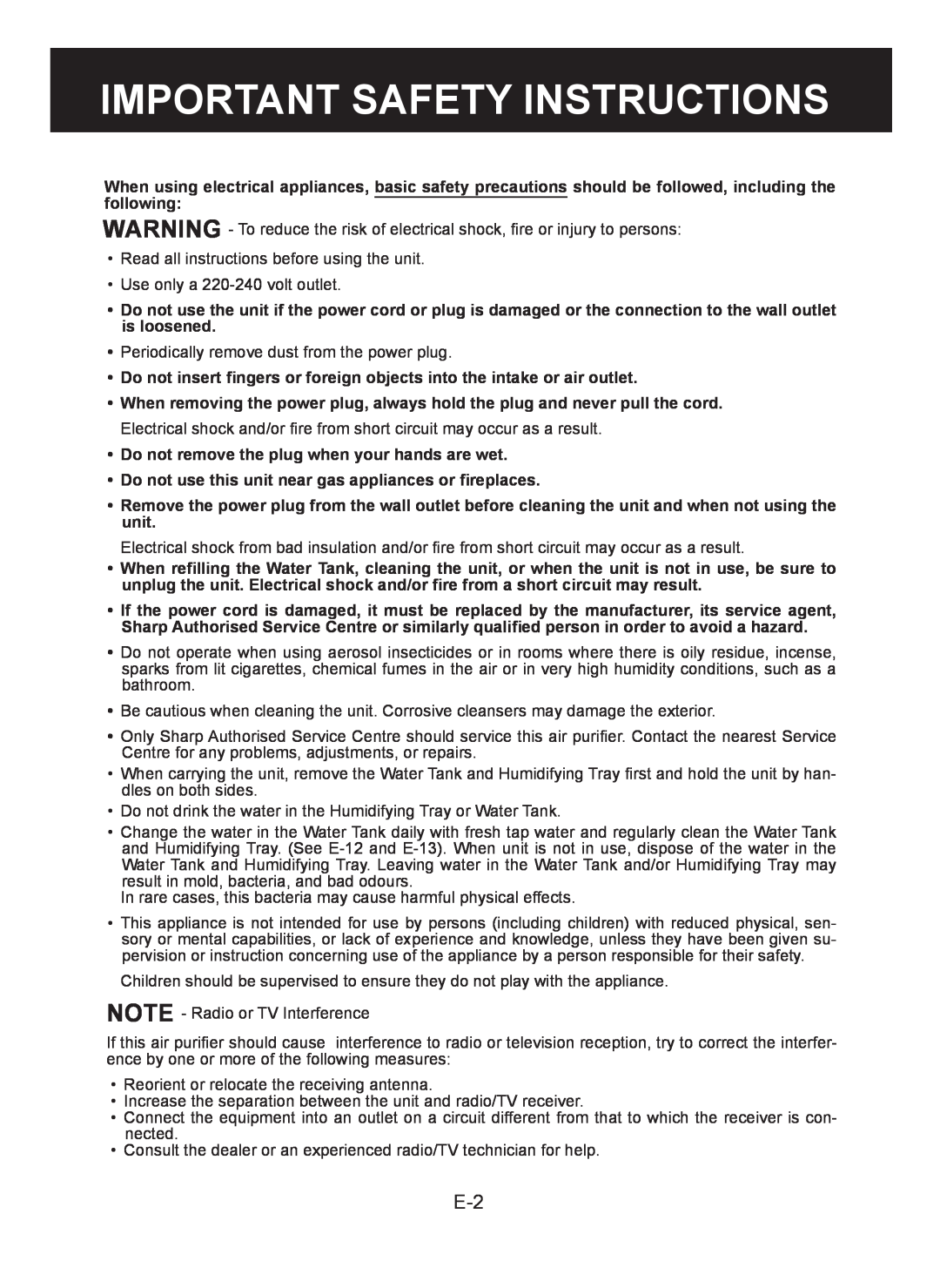 Sharp KC-930E operation manual Important Safety Instructions 