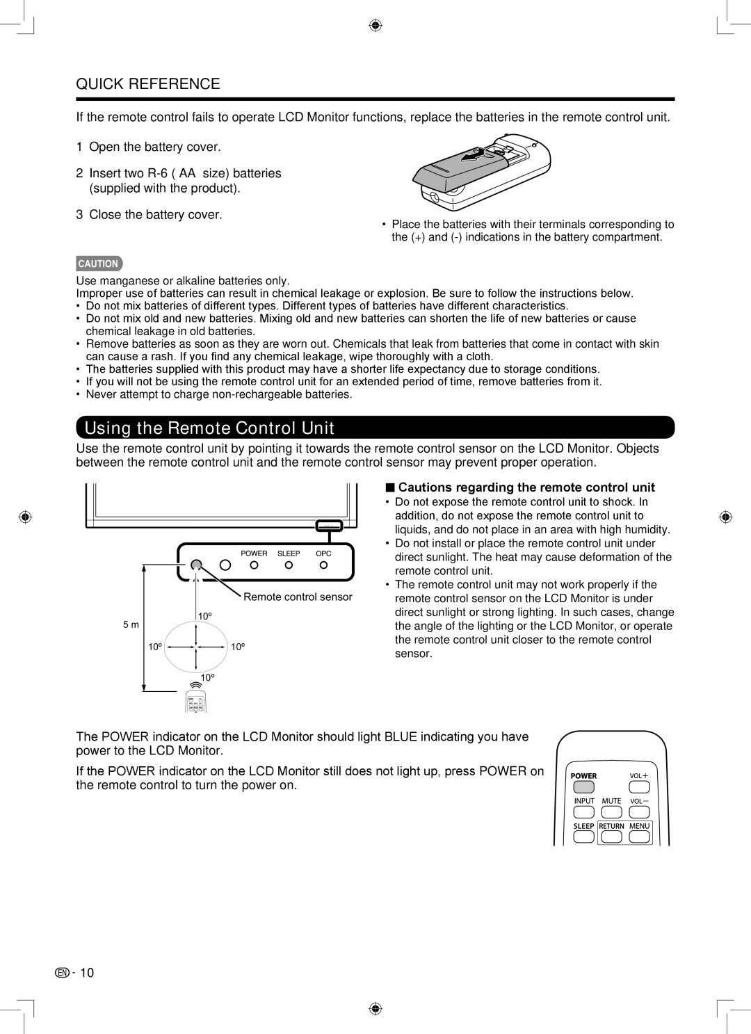 Sharp LB-1085 operation manual Using the Remote Control Unit 