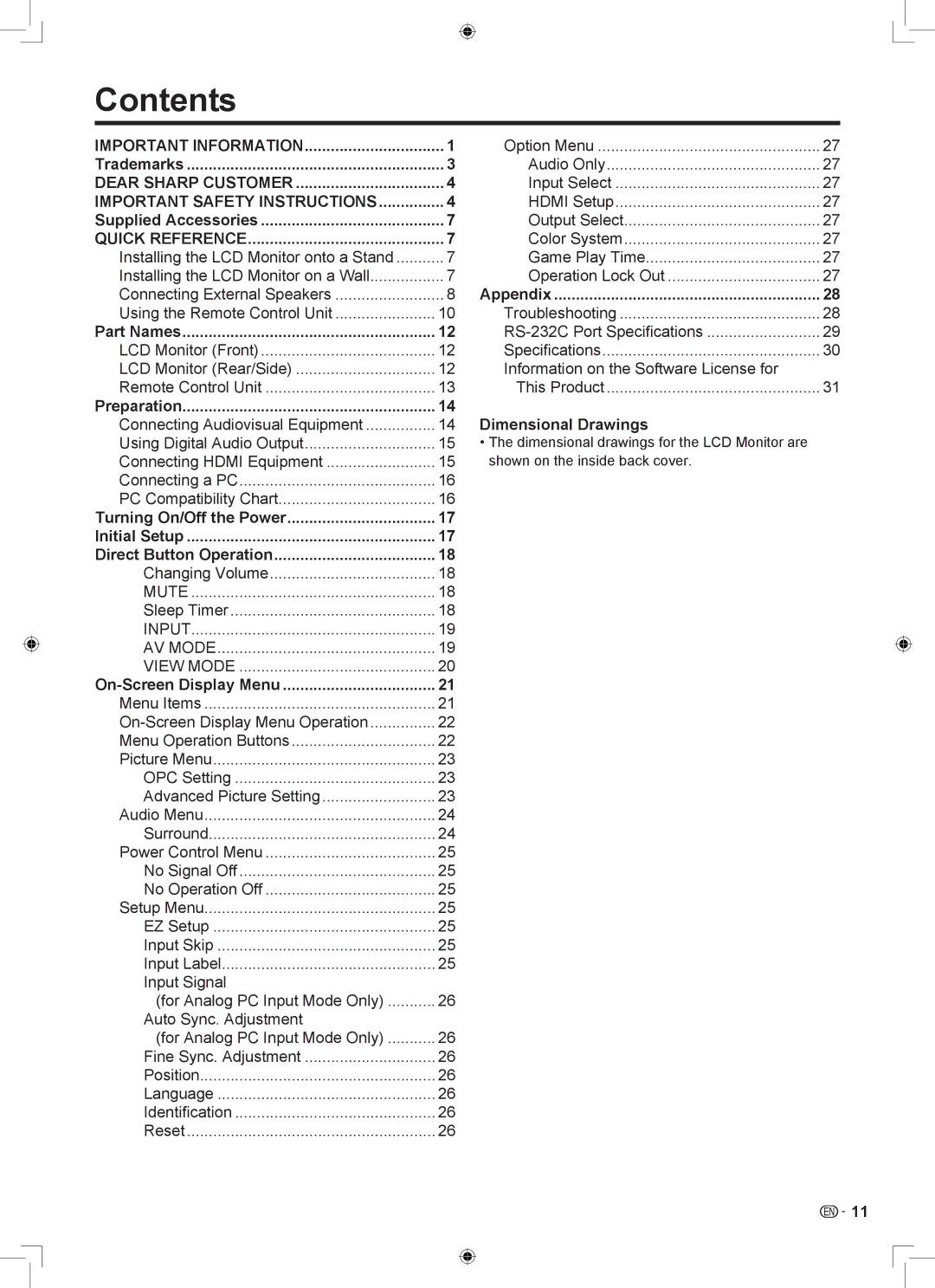 Sharp LB-1085 operation manual Contents 