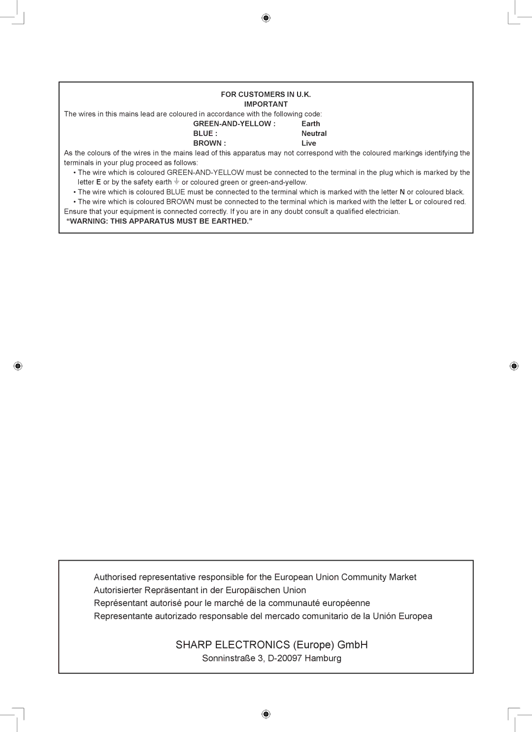 Sharp LB-1085 operation manual Sonninstraße 3, D-20097 Hamburg, For Customers in U.K 