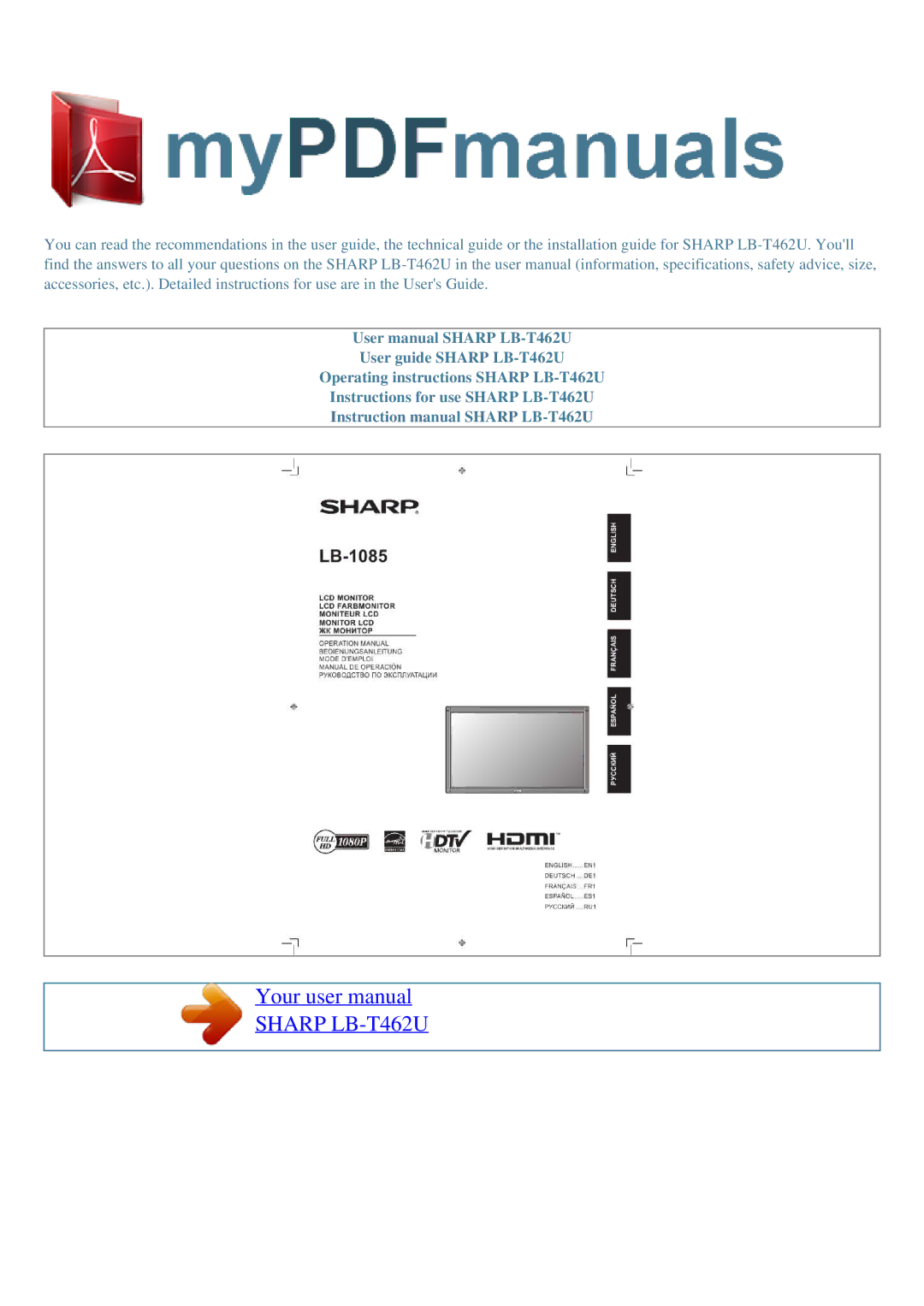 Sharp user manual Sharp LB-T462U 