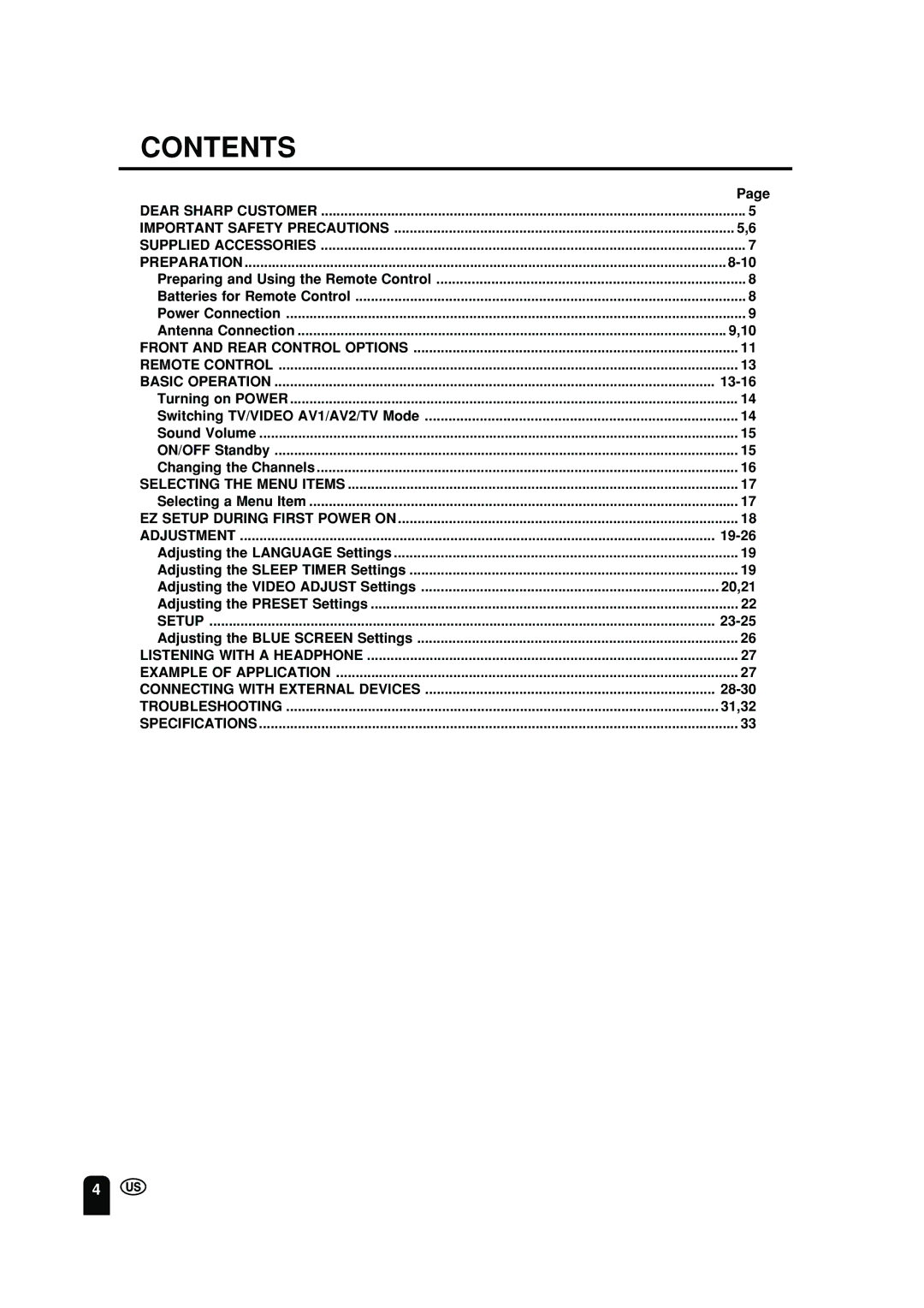 Sharp LC 10A2U operation manual Contents 