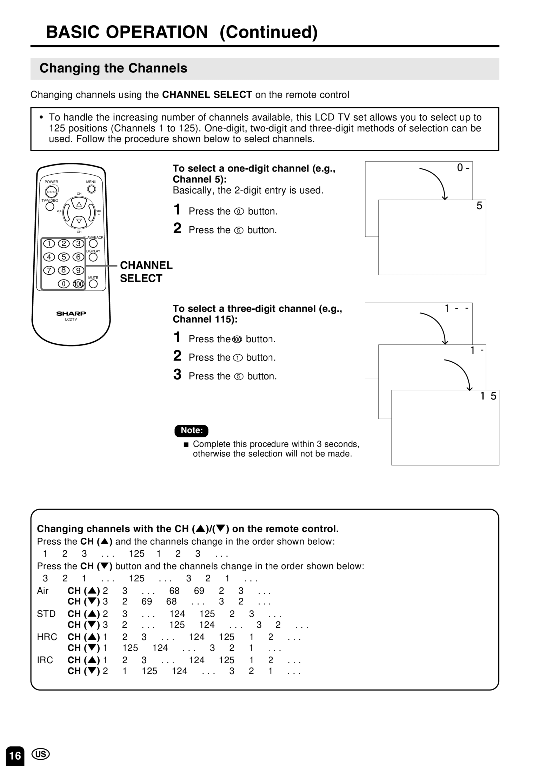 Sharp LC 10A3U operation manual Changing the Channels, Channel Select, Press the button Press the 5 button 