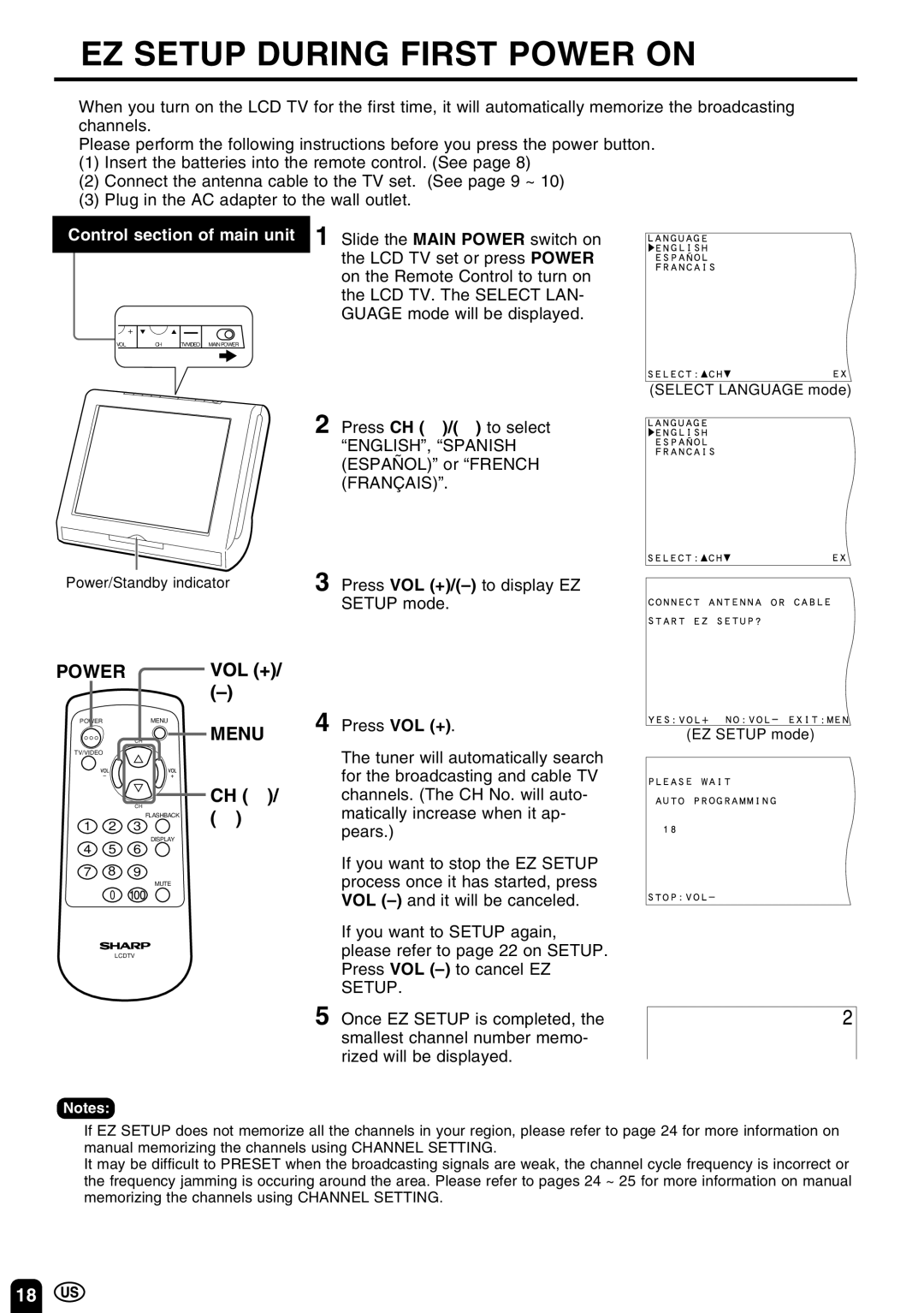 Sharp LC 10A3U operation manual EZ Setup During First Power on, Chmenu 