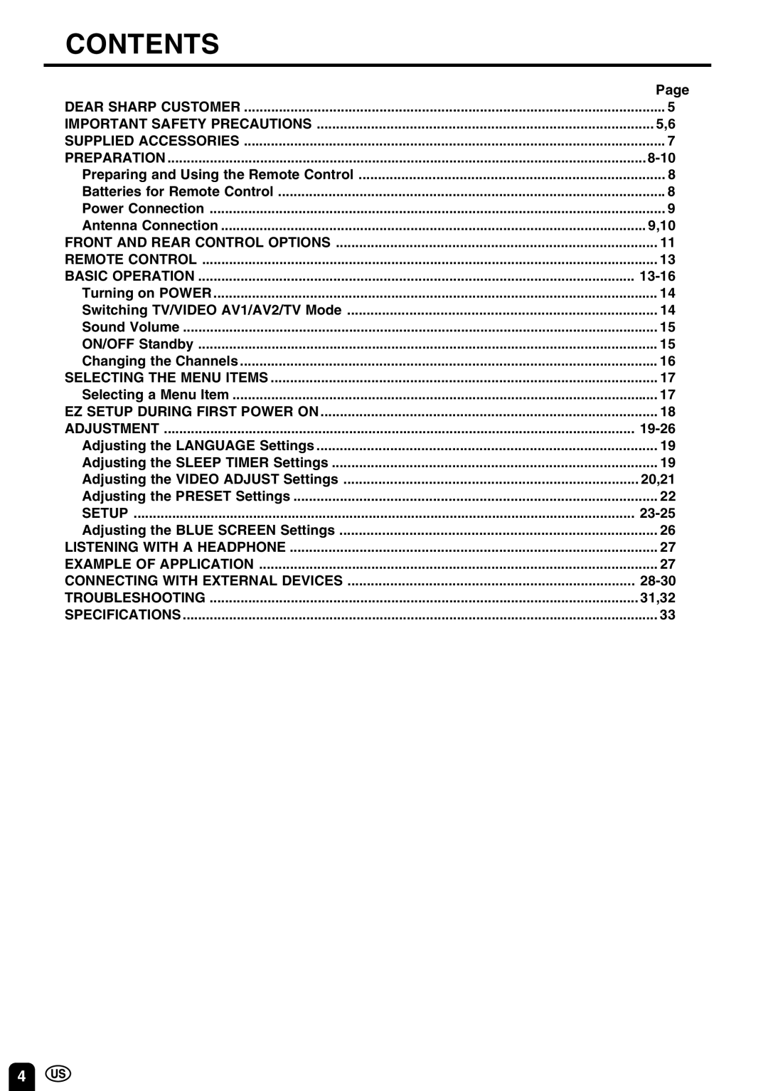 Sharp LC 10A3U operation manual Contents 