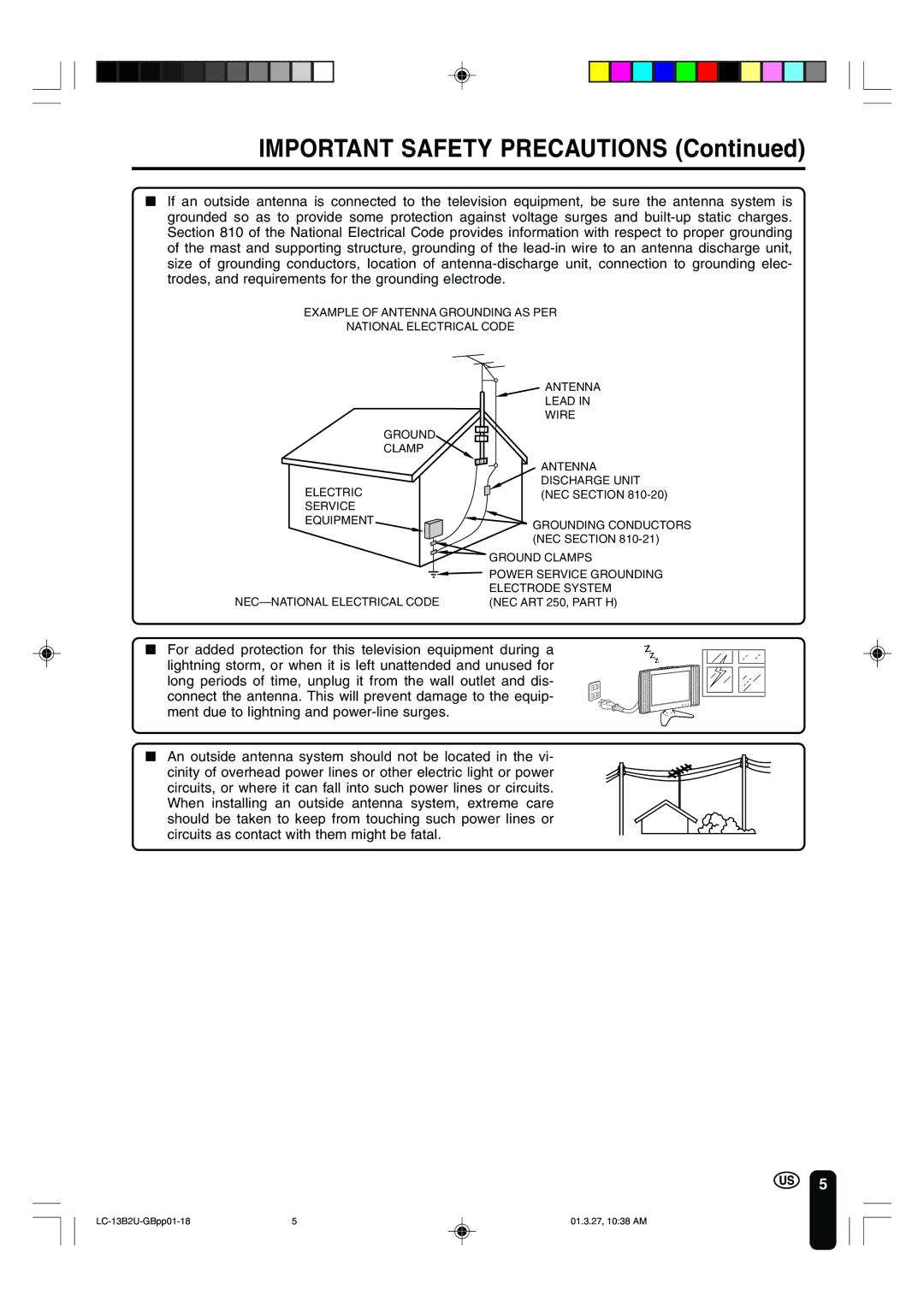 Sharp LC-13B2U operation manual Service Equipment Grounding Conductors 