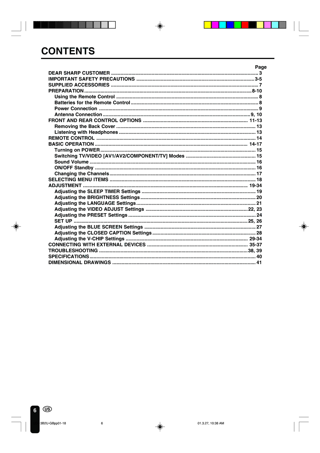 Sharp LC-13B2U operation manual Contents 