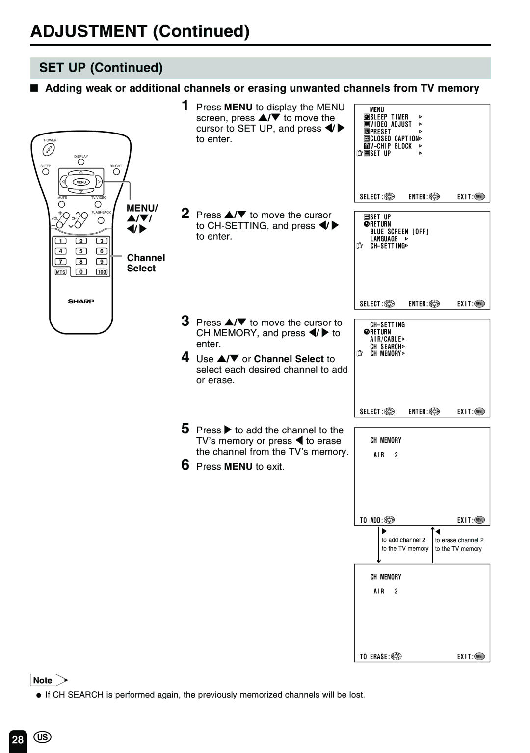 Sharp LC-13B2UB operation manual Channel, Select 