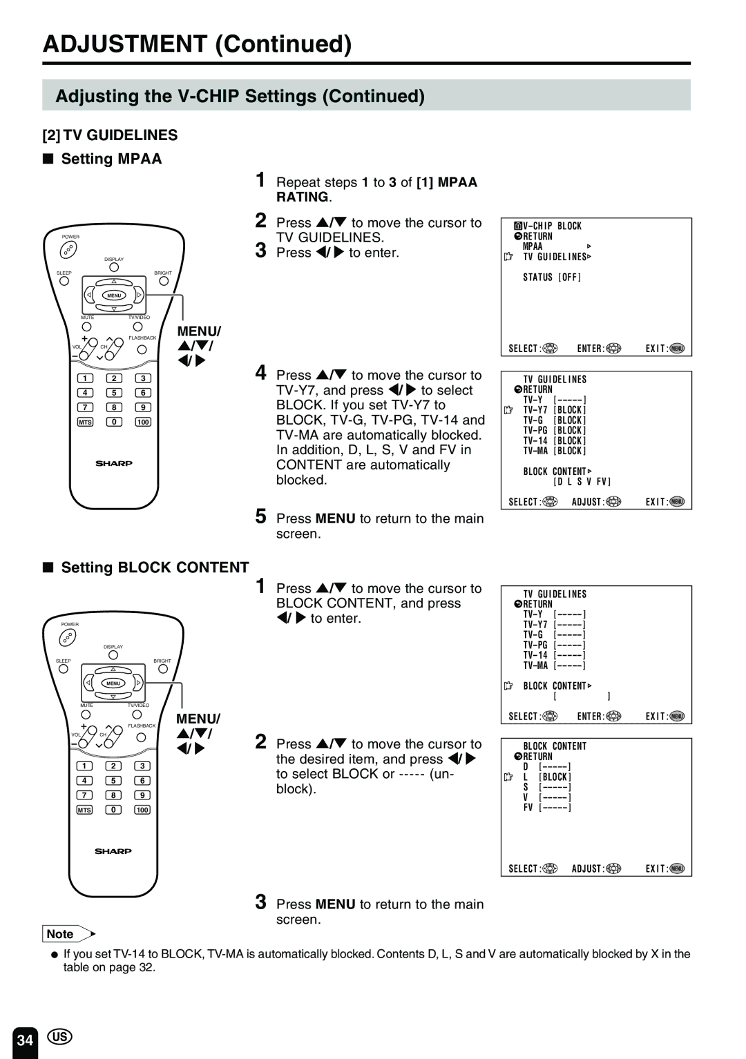 Sharp LC-13B2UB operation manual TV Guidelines 