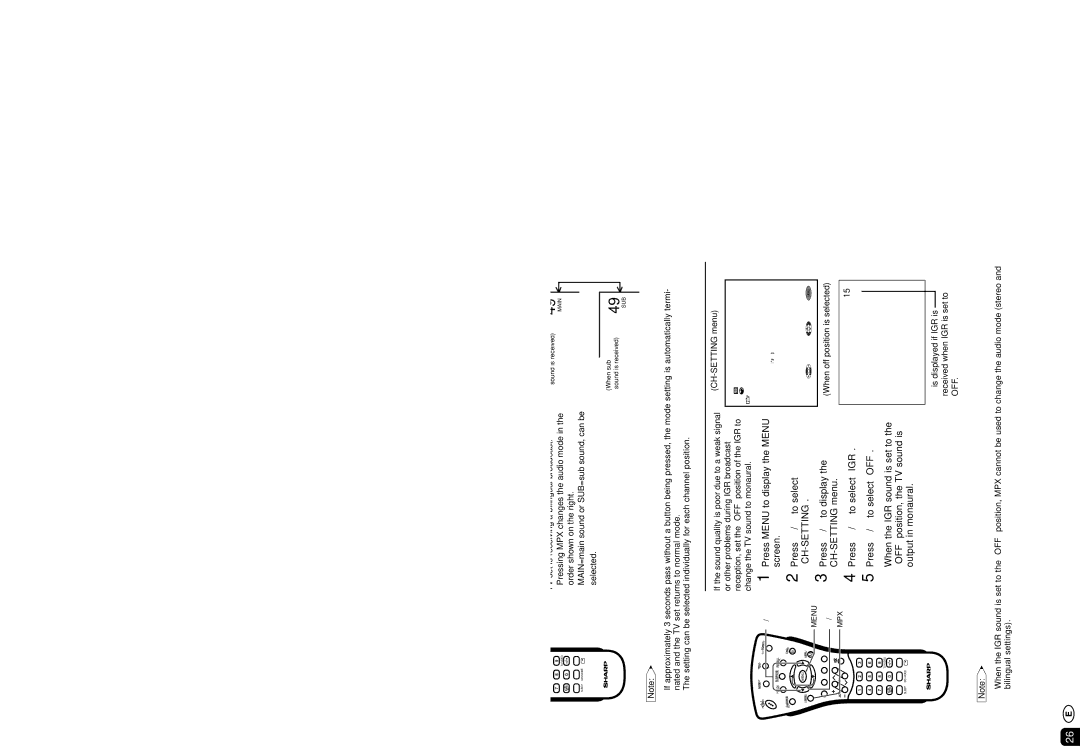 Sharp LC-13B4M/LC-15B4M/LC-20B4M operation manual IGR German stereo system Broadcasts, CH-SETTING menu 