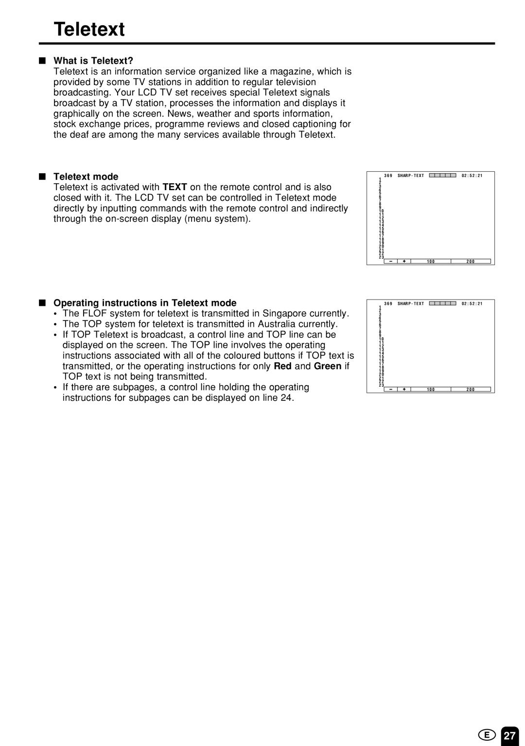 Sharp LC-13B4M/LC-15B4M/LC-20B4M operation manual What is Teletext?, Operating instructions in Teletext mode 