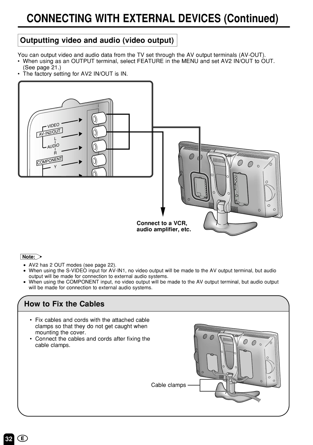 Sharp LC-13B4M/LC-15B4M/LC-20B4M operation manual Outputting video and audio video output, How to Fix the Cables 