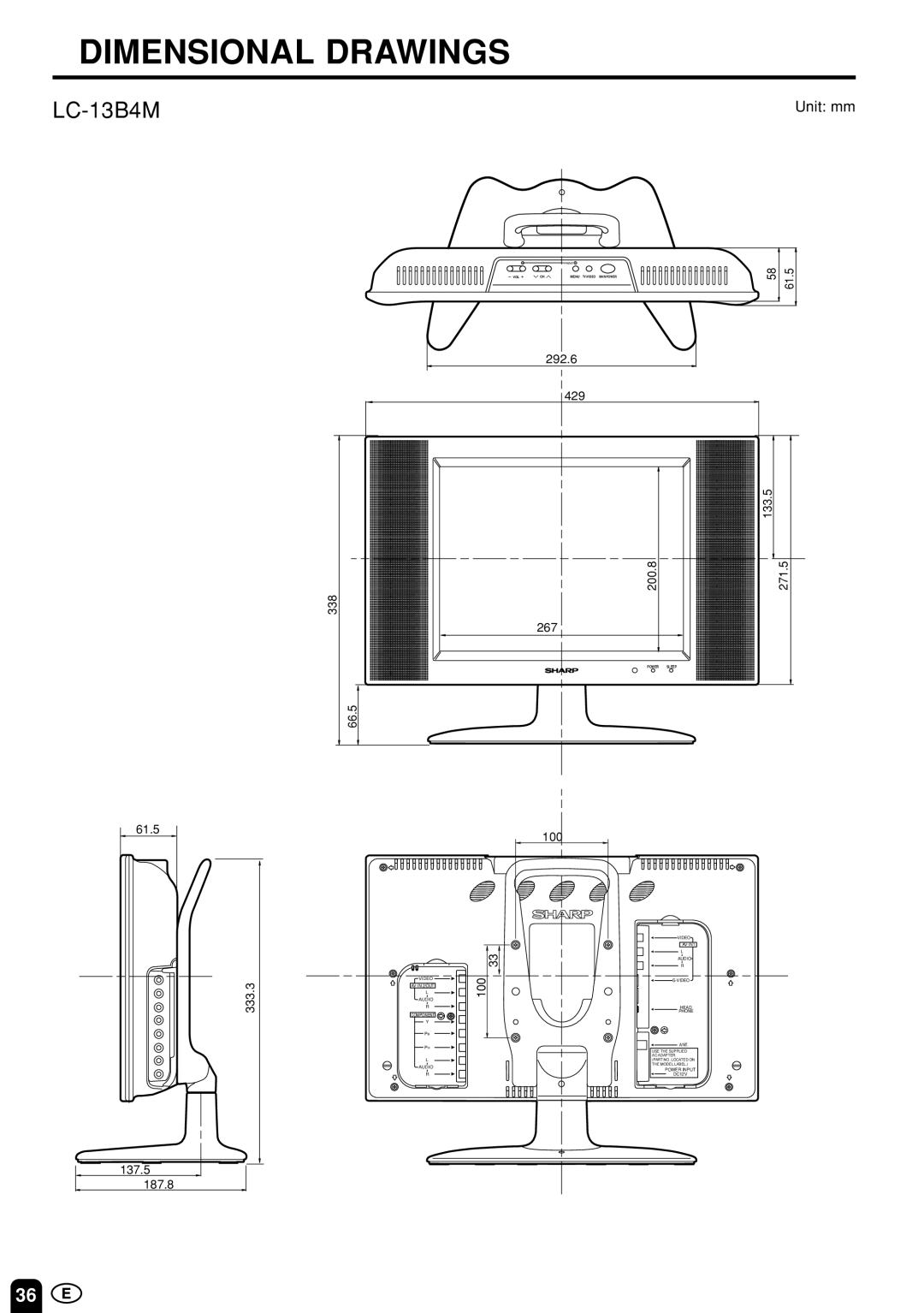 Sharp LC-13B4M/LC-15B4M/LC-20B4M operation manual Dimensional Drawings 