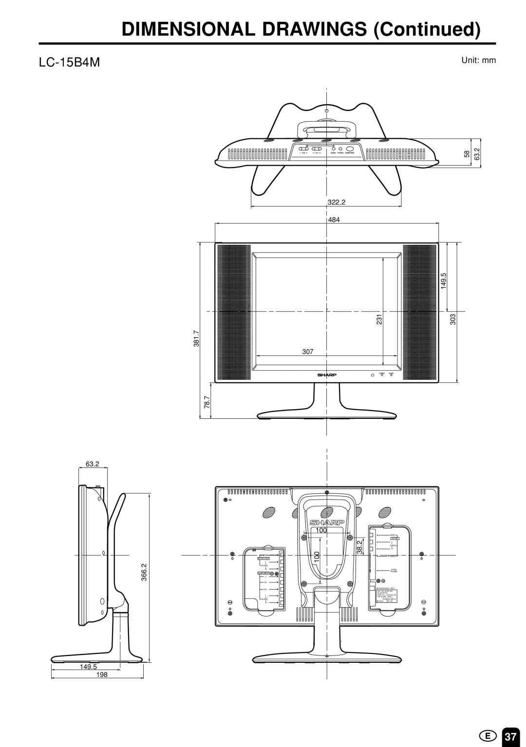 Sharp LC-13B4M/LC-15B4M/LC-20B4M operation manual Dimensional Drawings 