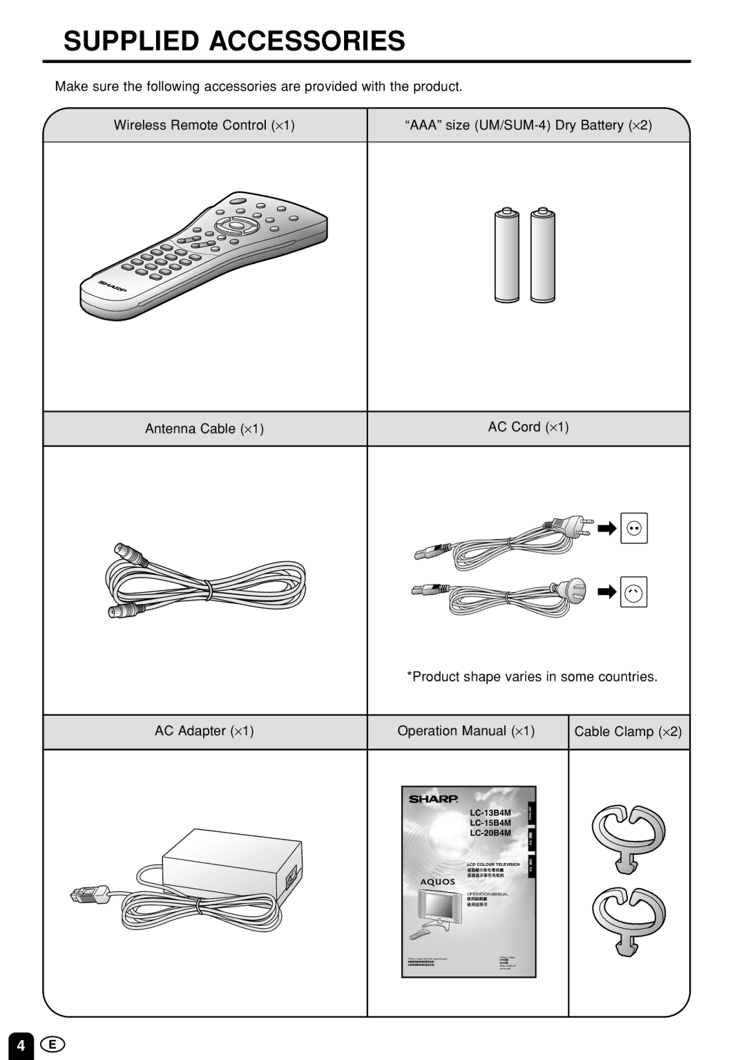 Sharp LC-13B4M/LC-15B4M/LC-20B4M operation manual Supplied Accessories 