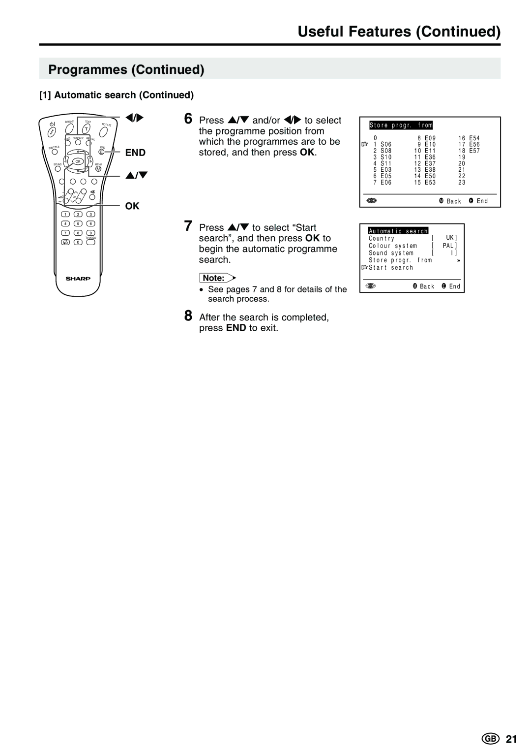 Sharp LC-20E1E, LC-13E1E, LC-15E13 operation manual After the search is completed, press END to exit 