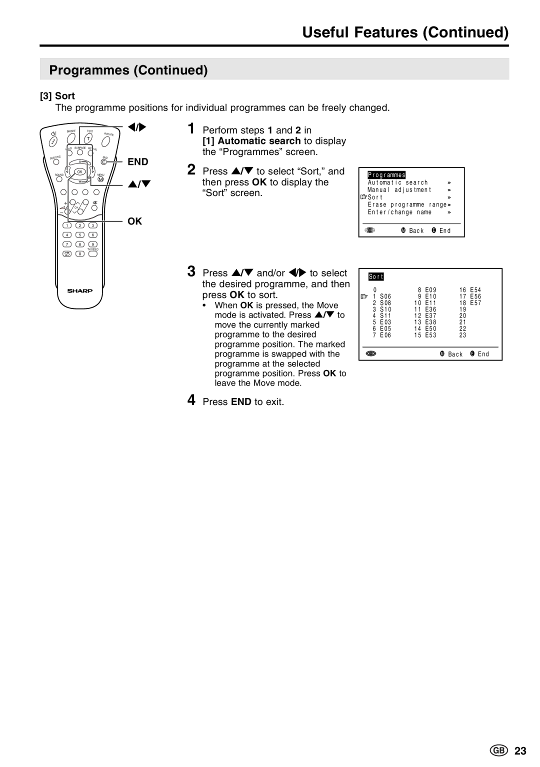 Sharp LC-15E13, LC-13E1E, LC-20E1E operation manual Sort 