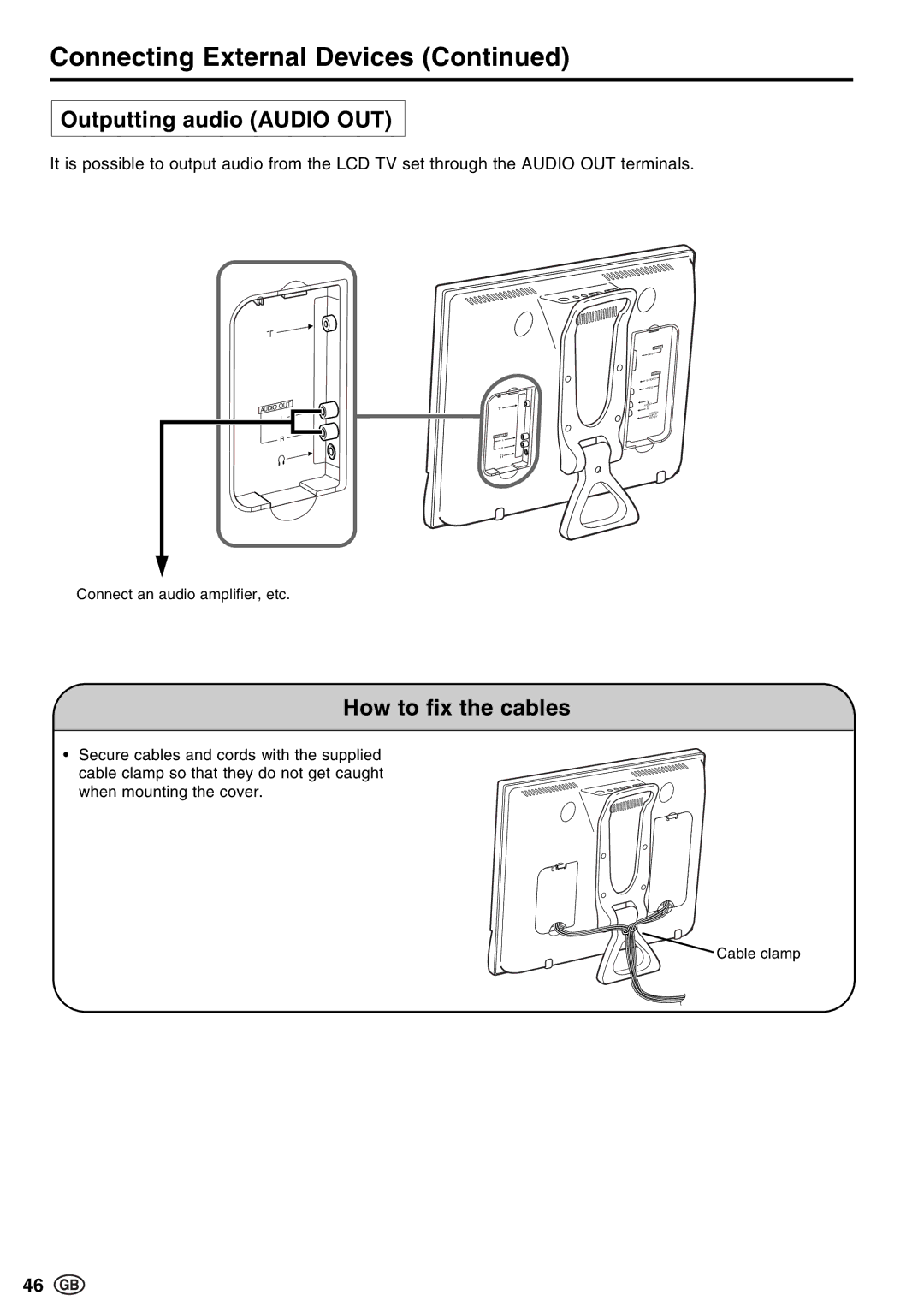 Sharp LC-13E1E, LC-15E13, LC-20E1E operation manual Outputting audio Audio OUT, How to fix the cables 