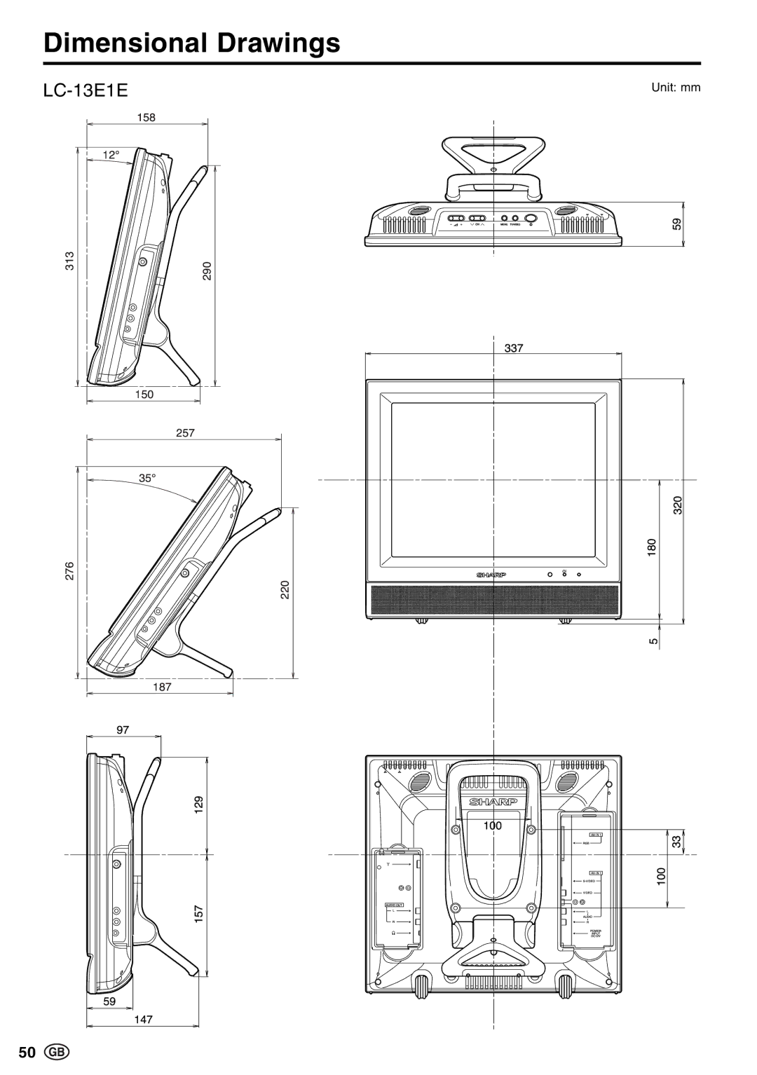 Sharp LC-15E13, LC-13E1E, LC-20E1E operation manual 337, Dimensional Drawings 