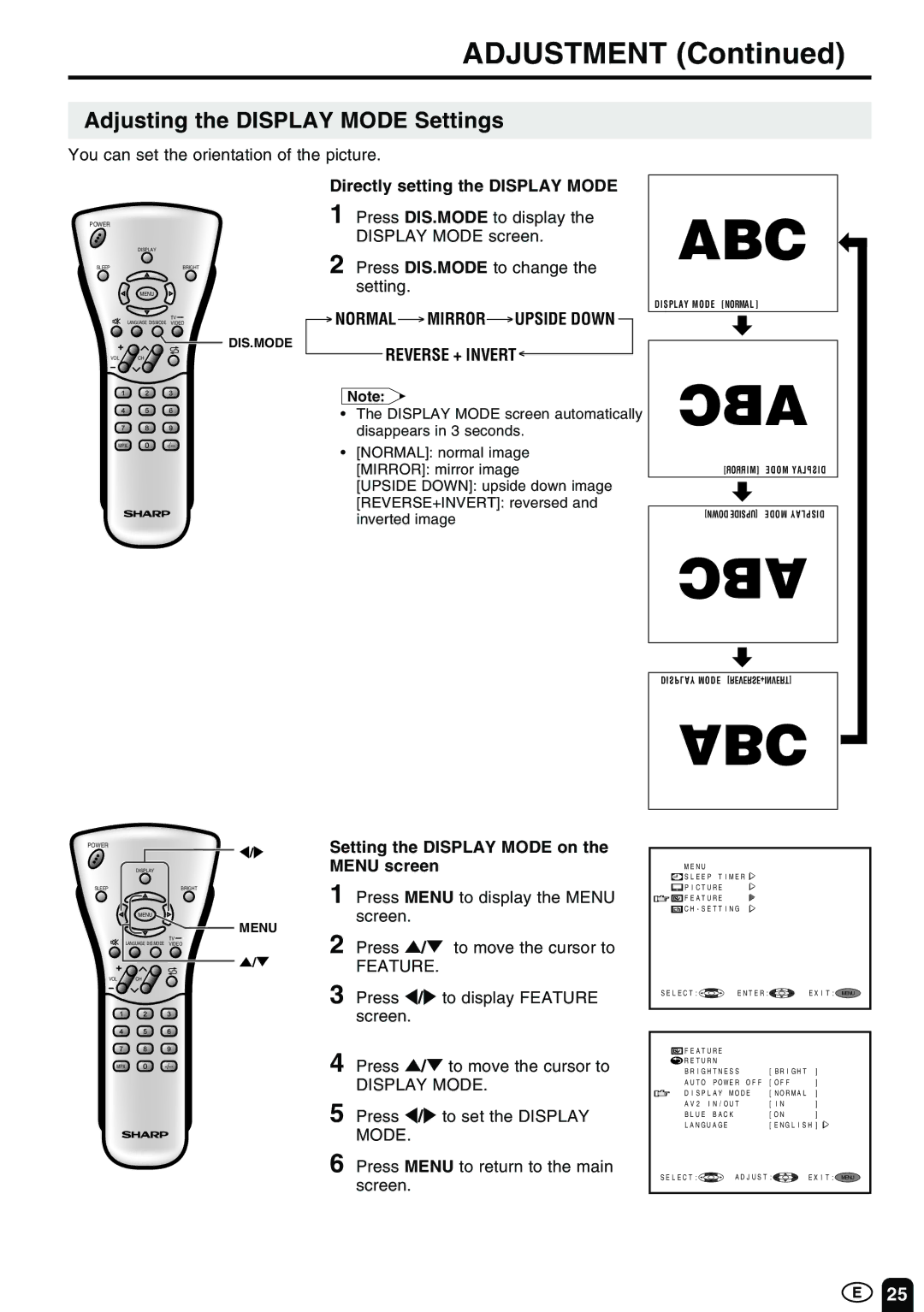 Sharp LC-13E1M LC-15E1M LC-20E1M 1 LC-13E1M LC-15E1M LC-20E1M operation manual Adjusting the Display Mode Settings 