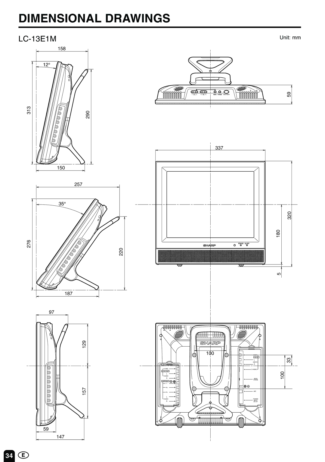 Sharp LC-13E1M LC-15E1M LC-20E1M 1 LC-13E1M LC-15E1M LC-20E1M operation manual Dimensional Drawings 