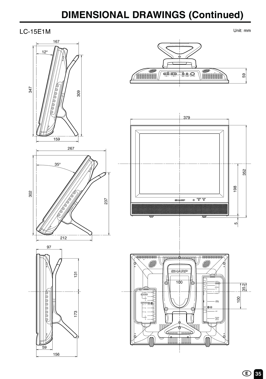 Sharp LC-13E1M LC-15E1M LC-20E1M 1 LC-13E1M LC-15E1M LC-20E1M operation manual Dimensional Drawings 