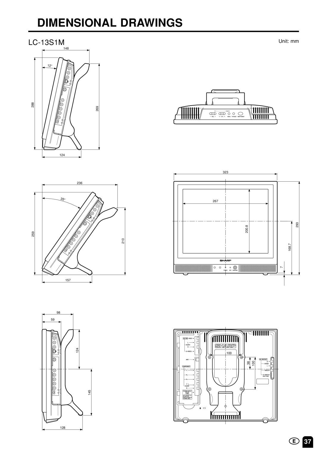 Sharp LC20S1M, LC-13S1M, LC15S1M operation manual Dimensional Drawings 