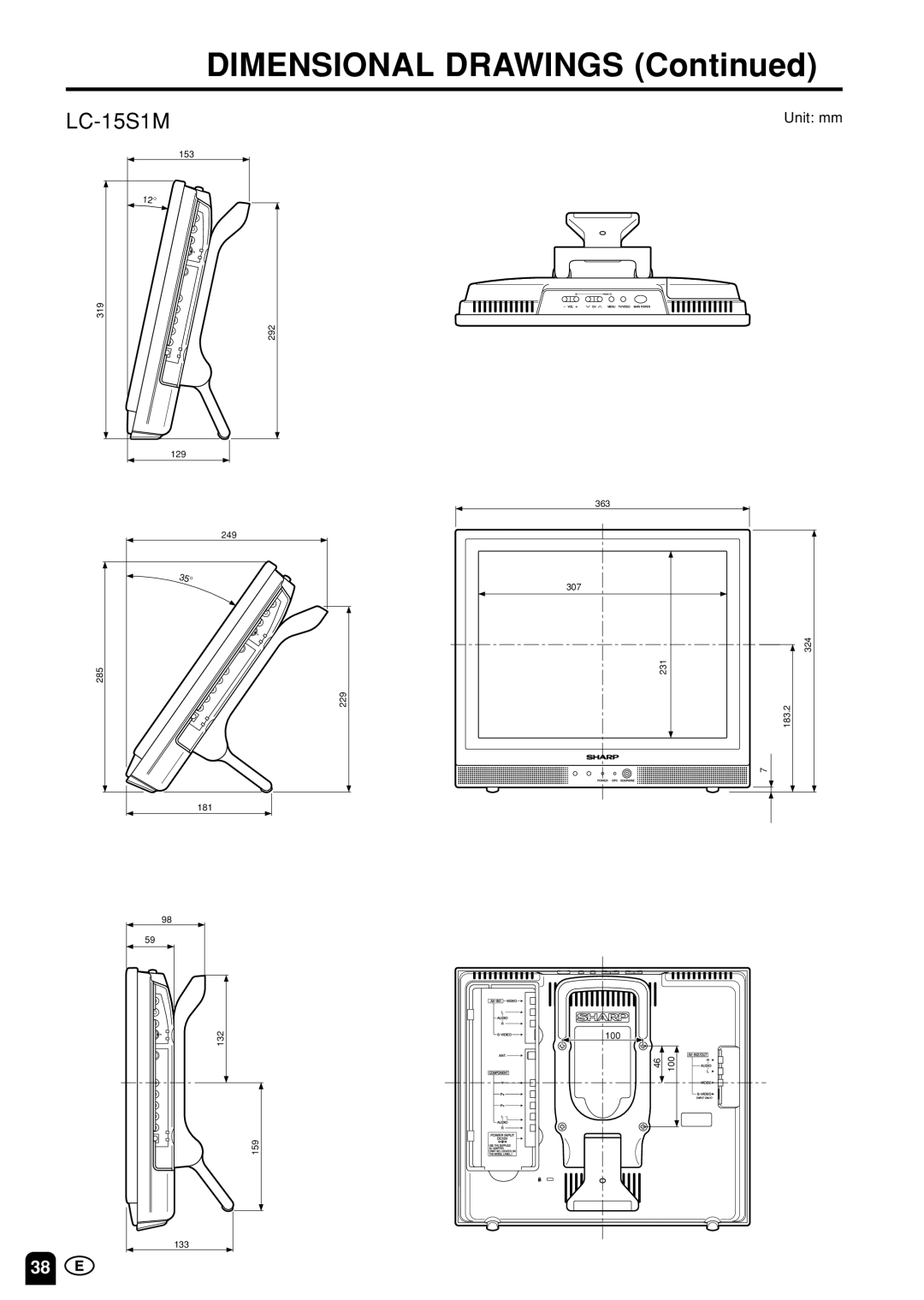 Sharp LC-13S1M, LC15S1M, LC20S1M operation manual Dimensional Drawings 