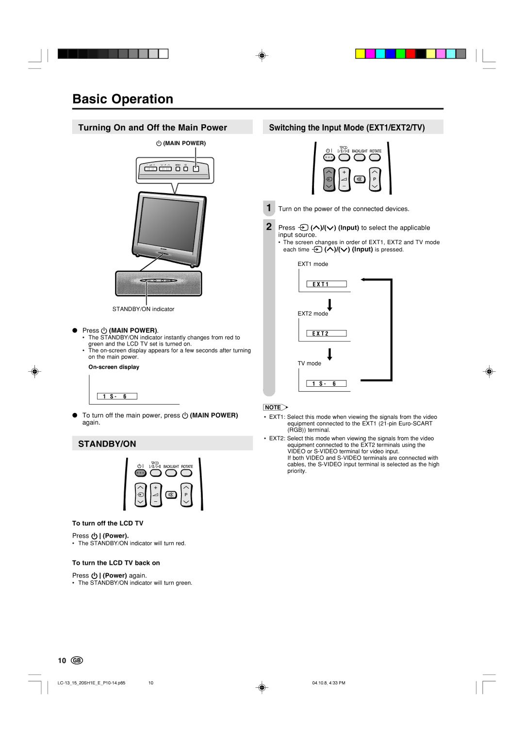 Sharp LC-15SH1E, LC-13SH1E, LC20SH1E operation manual Basic Operation 