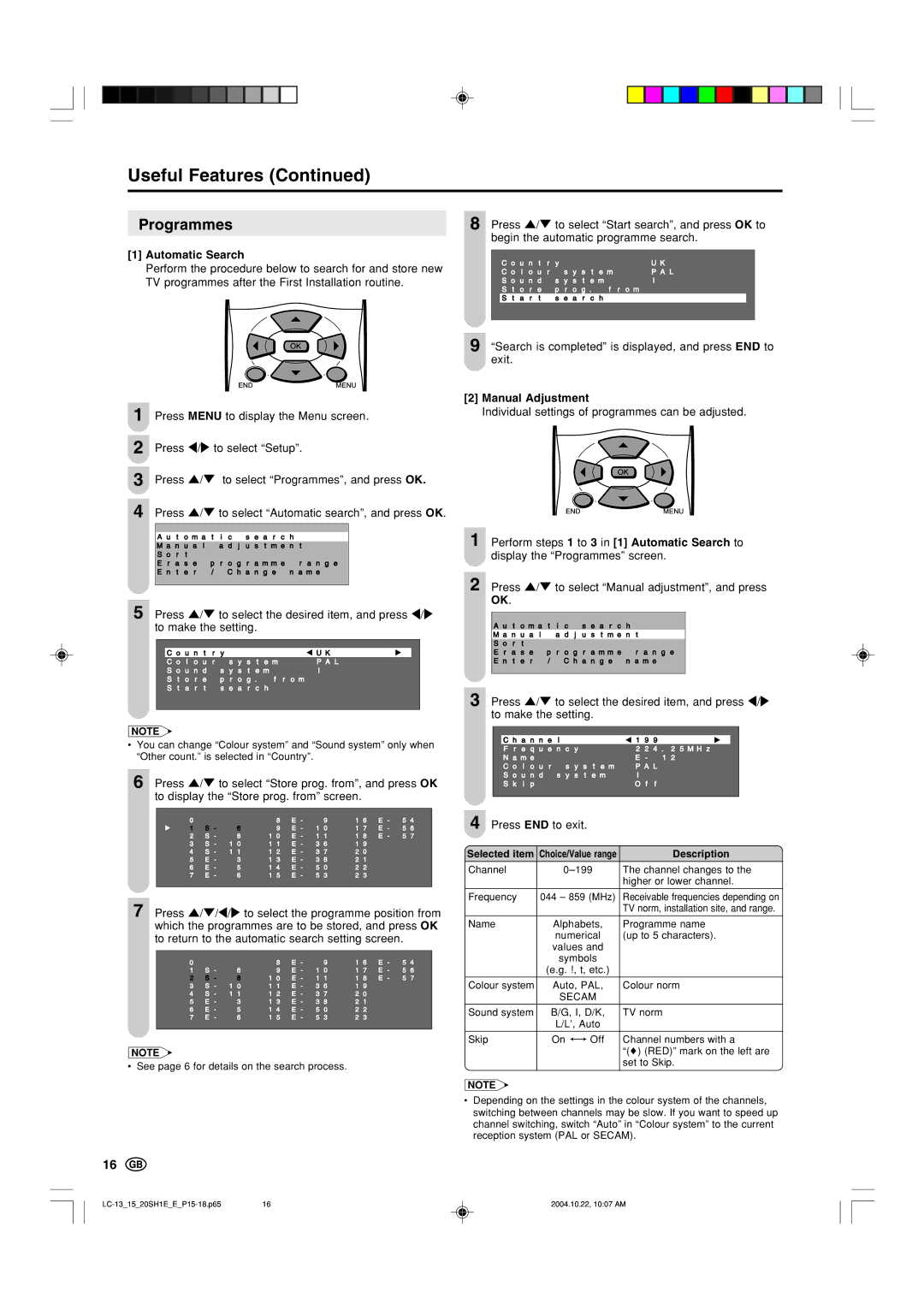 Sharp LC-15SH1E, LC-13SH1E, LC20SH1E operation manual Manual Adjustment 