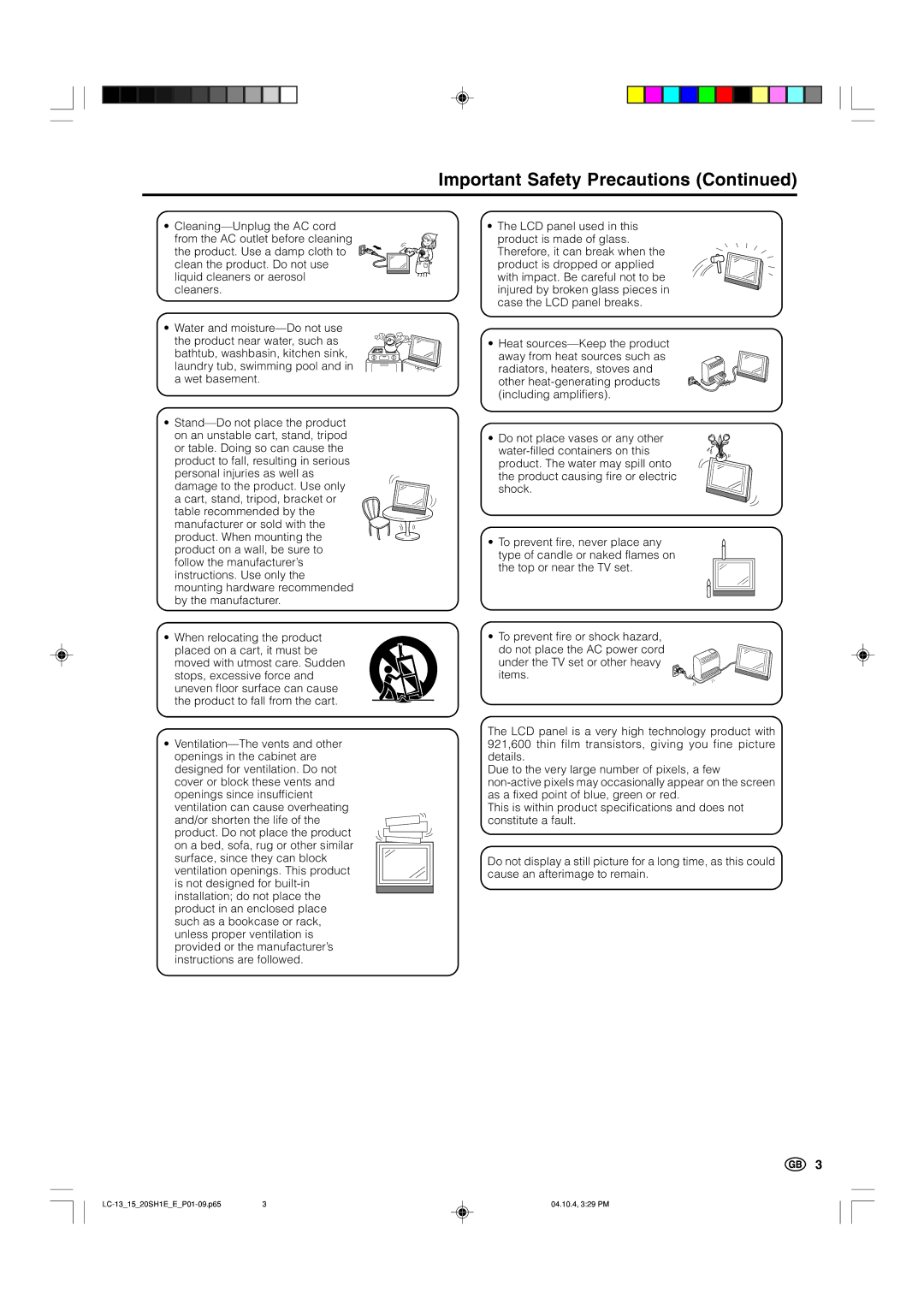 Sharp LC-13SH1E, LC-15SH1E, LC20SH1E operation manual Important Safety Precautions 