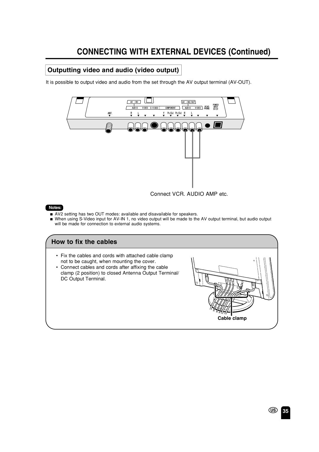 Sharp LC 15A2U operation manual Outputting video and audio video output, How to fix the cables 