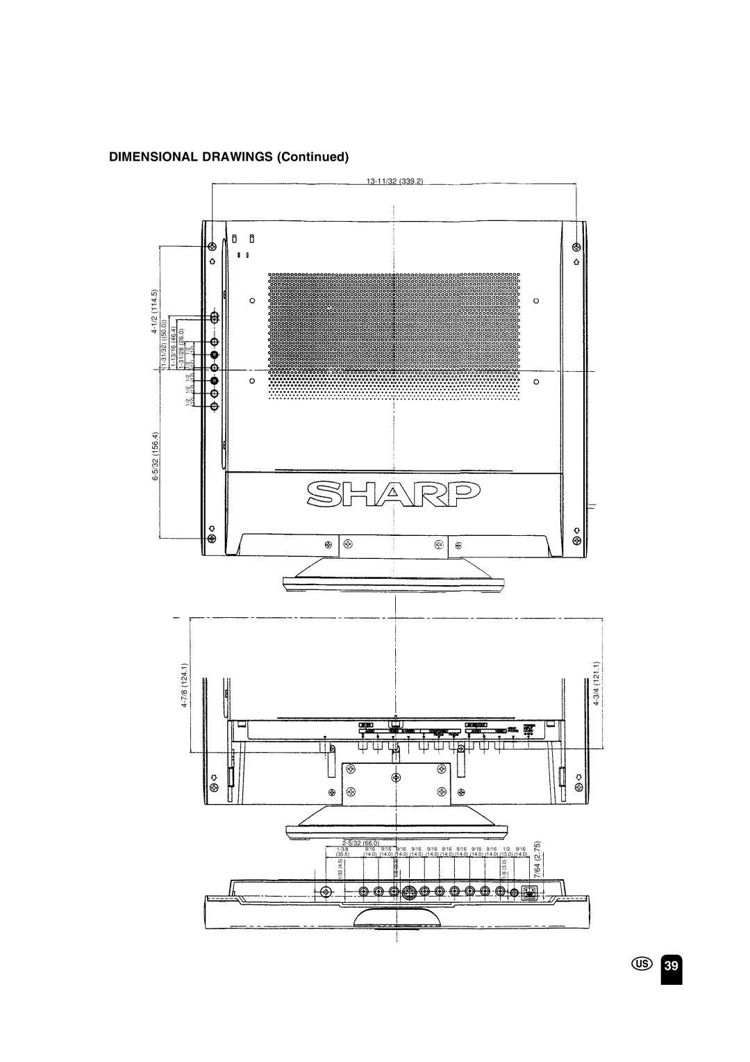 Sharp LC 15A2U operation manual Dimensional Drawings 