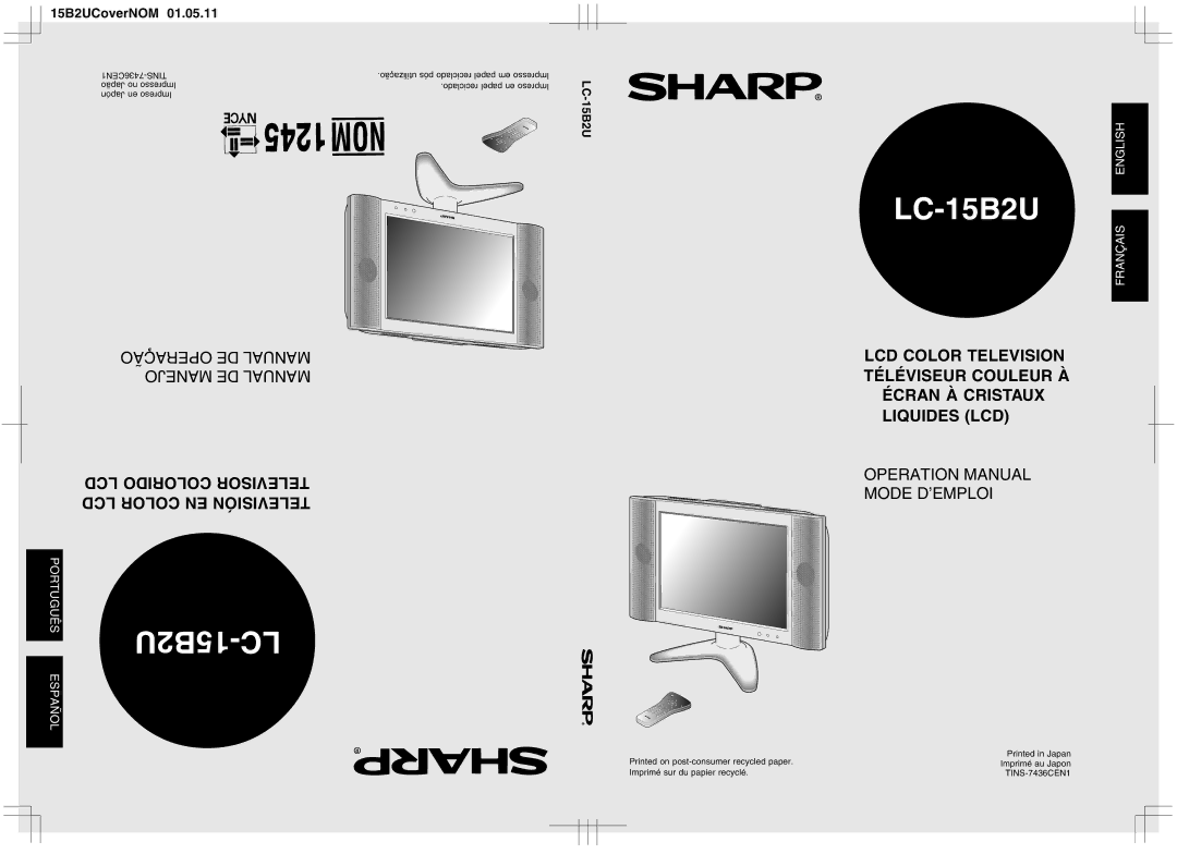 Sharp LC-15B2U operation manual 15B2UCoverNOM 