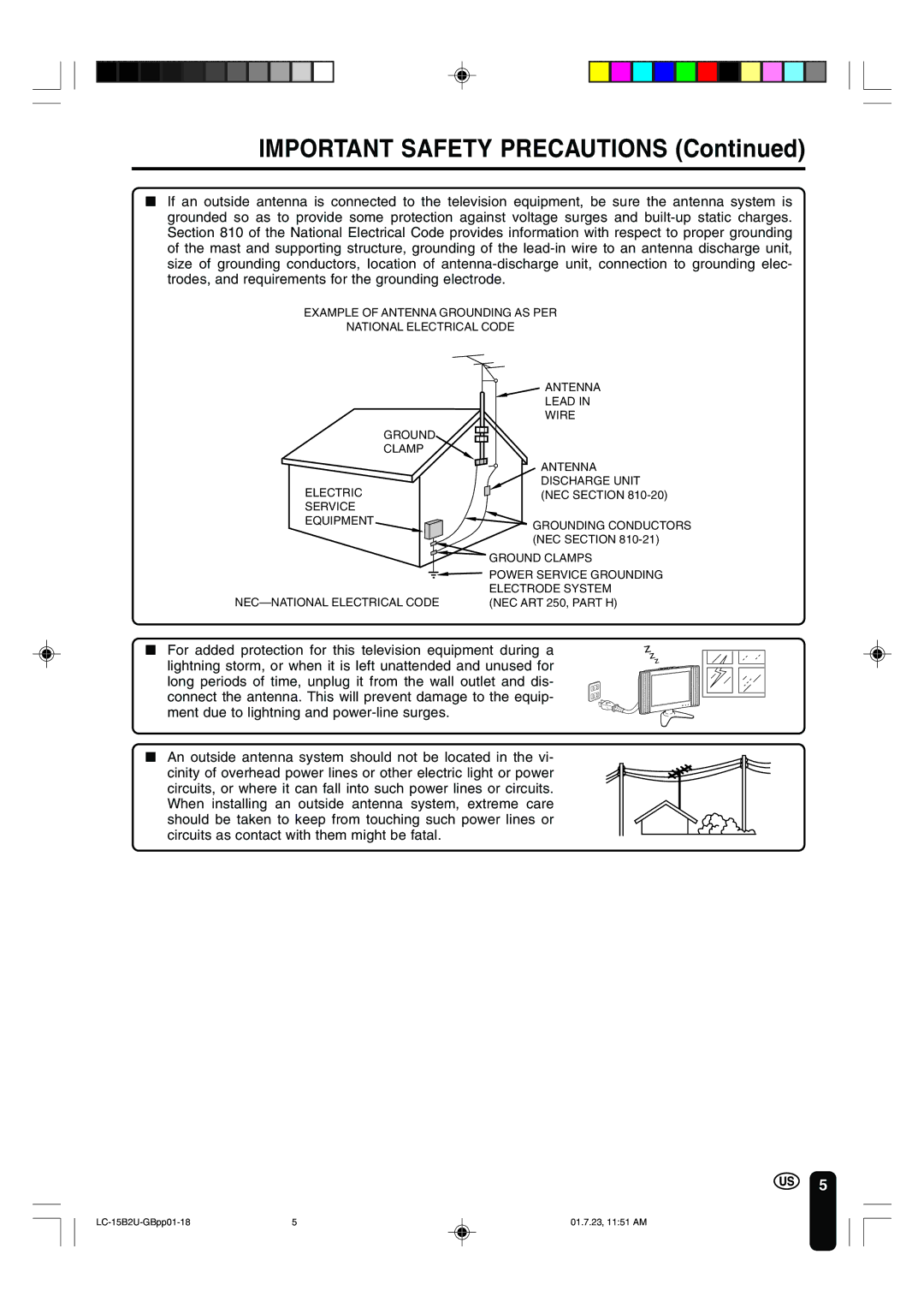 Sharp LC-15B2U operation manual Service Equipment Grounding Conductors 