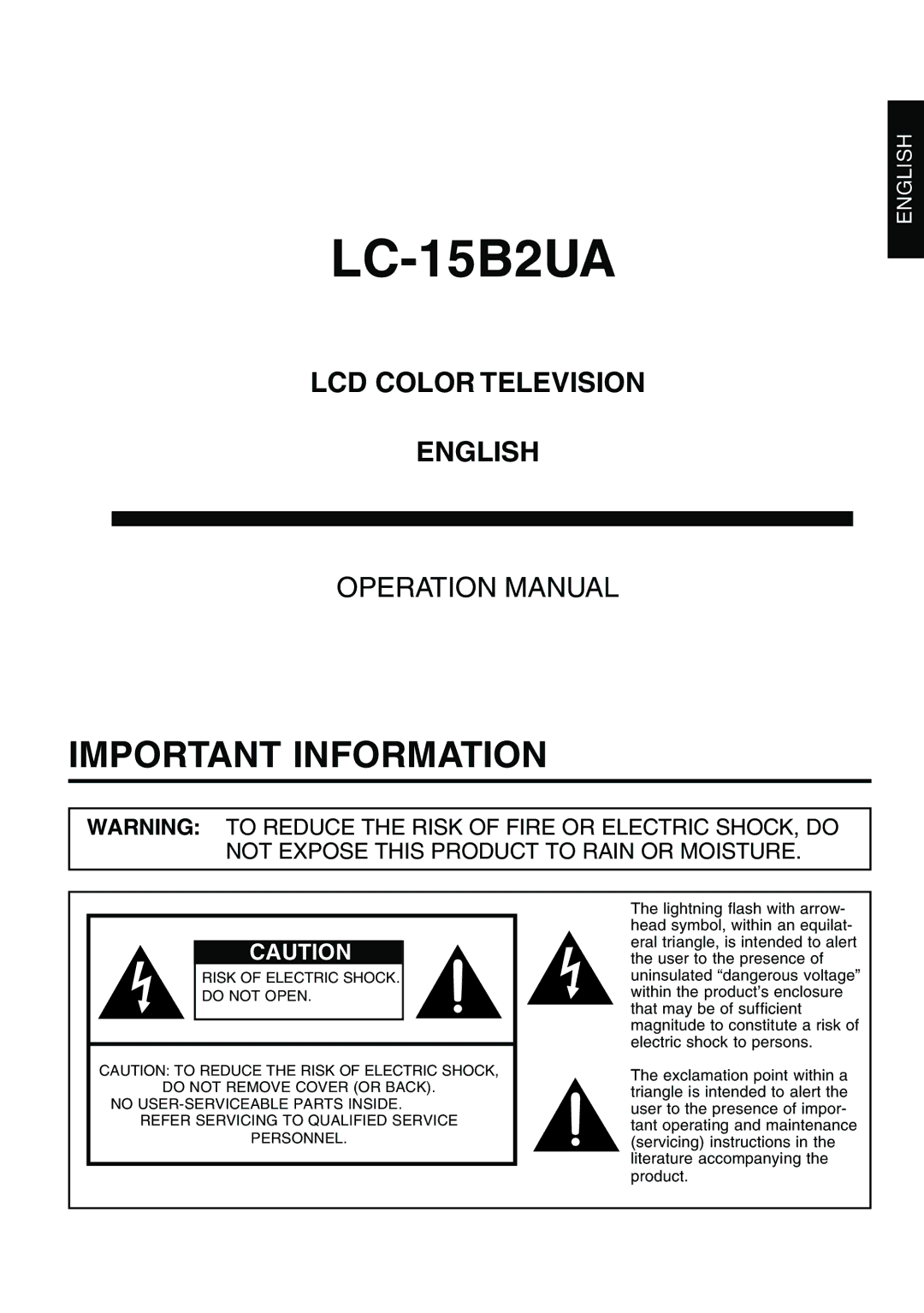 Sharp LC 15B2UA operation manual LC-15B2UA 